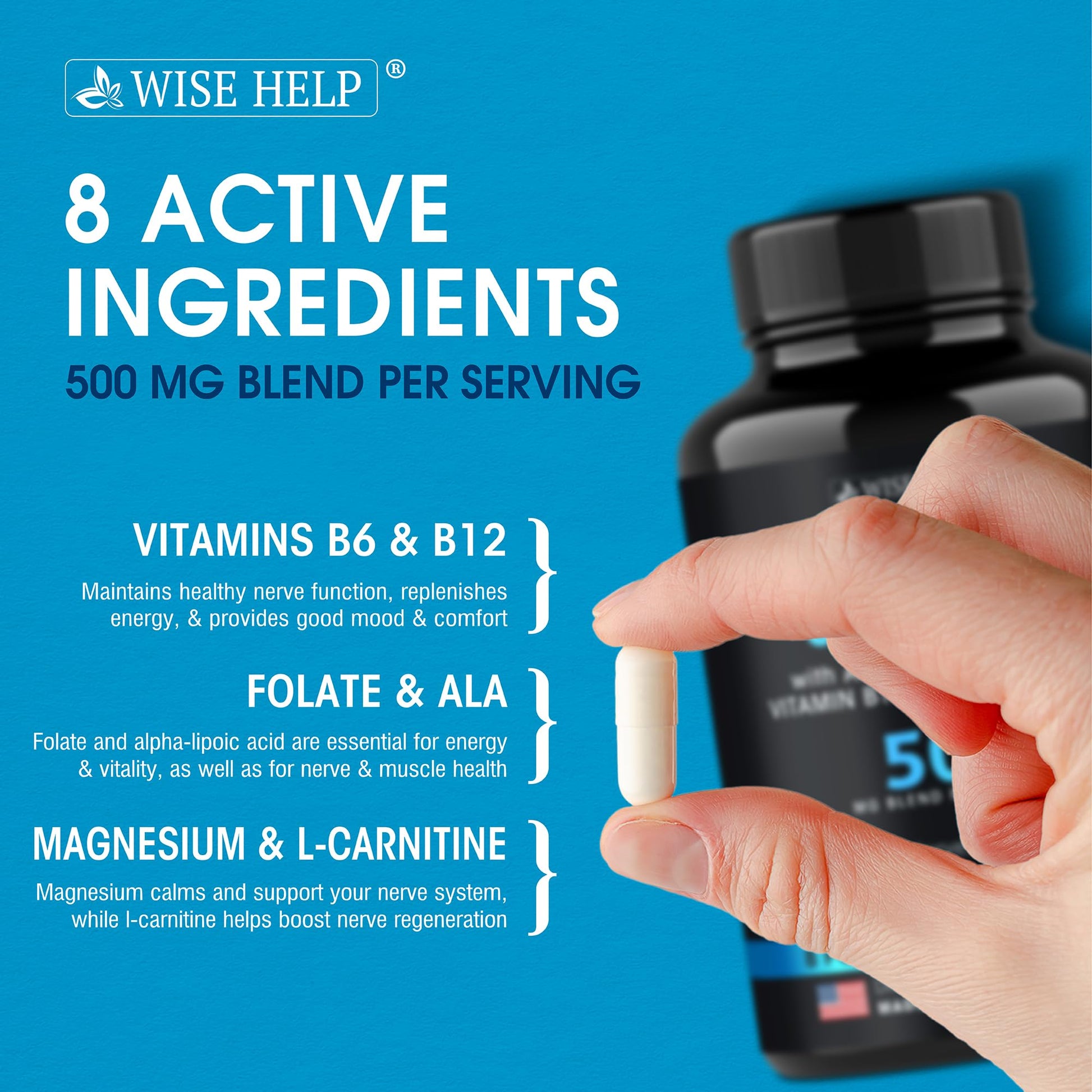 Neuropathy Support Natural Nerve Discomfort Relief - Made in USA - Nerve Antioxidant for Trigeminal Neuralgia, Diabetic & Peripheral Neuropathy - Hands, Neck, Feet & Toes Treatment Formula - 60 Caps WISEHELP Au supplements