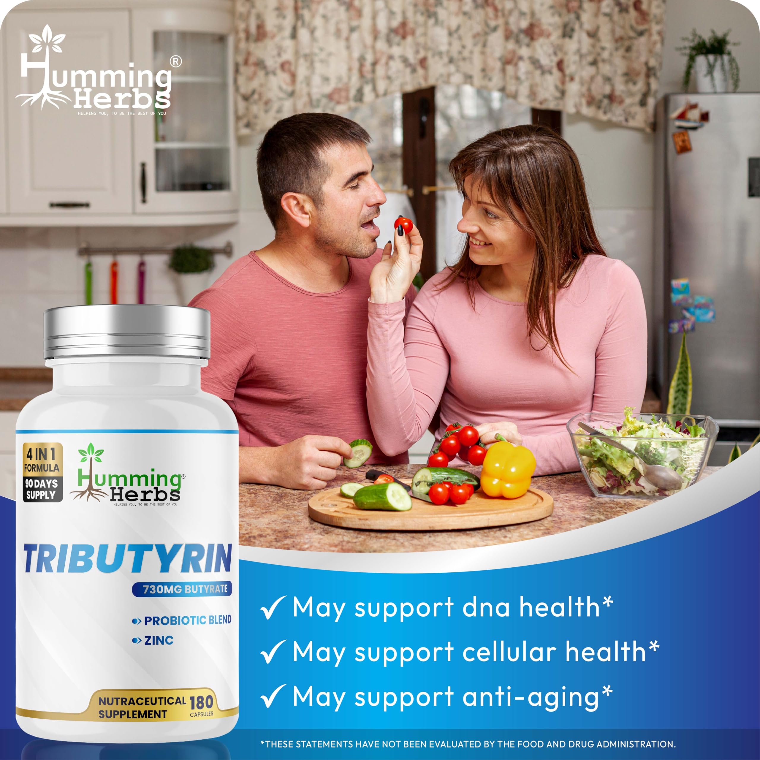 Humming Herbs Tributyrin Complex — 850 mg per Serving (95% Pure, yielding 731 mg Butyrate) with L-Glutamine, Zinc L-Carnosine, FOS & Probiotic Blend (180) Humming Herbs Au supplements