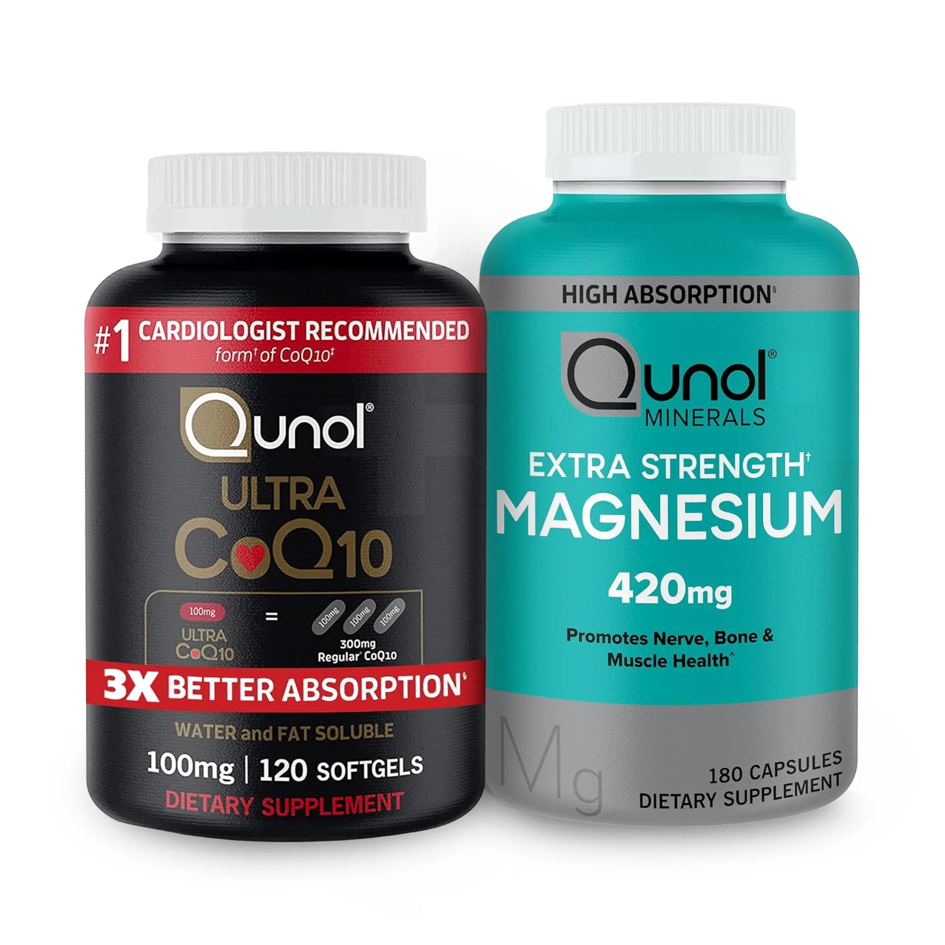 Qunol CoQ10 100mg Softgels, 3X Better Absorption 4 Month Supply + 120 Count Magnesium Qunol Au supplements