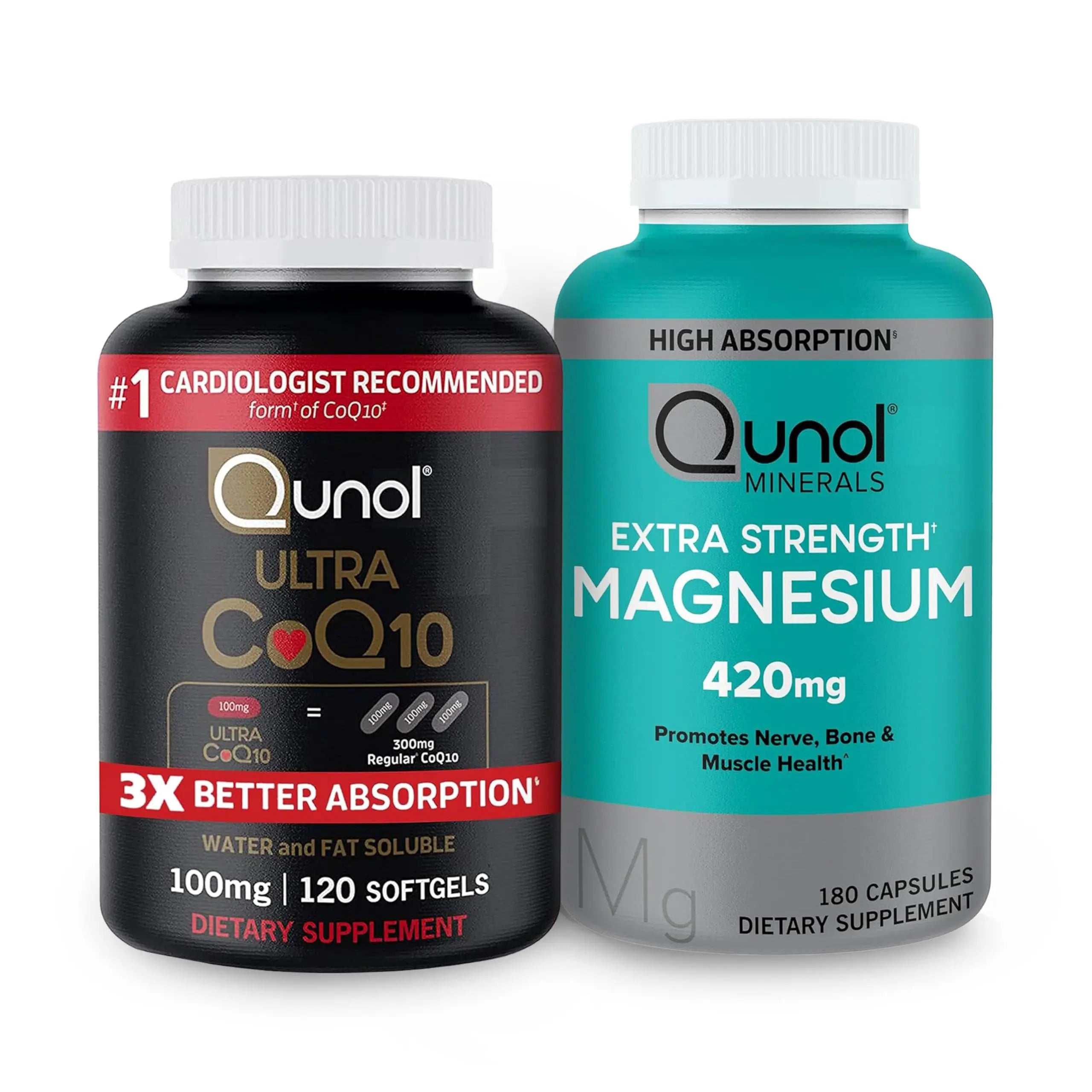 Qunol CoQ10 100mg Softgels, 3X Better Absorption 4 Month Supply + 120 Count Magnesium Qunol Au supplements