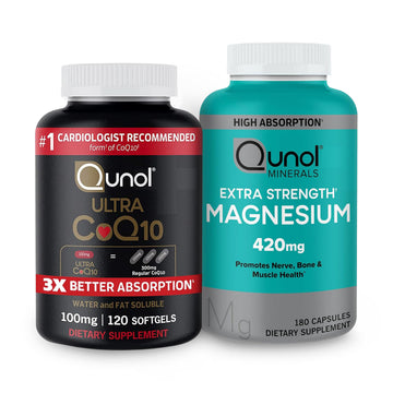 Qunol CoQ10 100mg Softgels, 3X Better Absorption 4 Month Supply + 120 Count Magnesium Qunol Au supplements