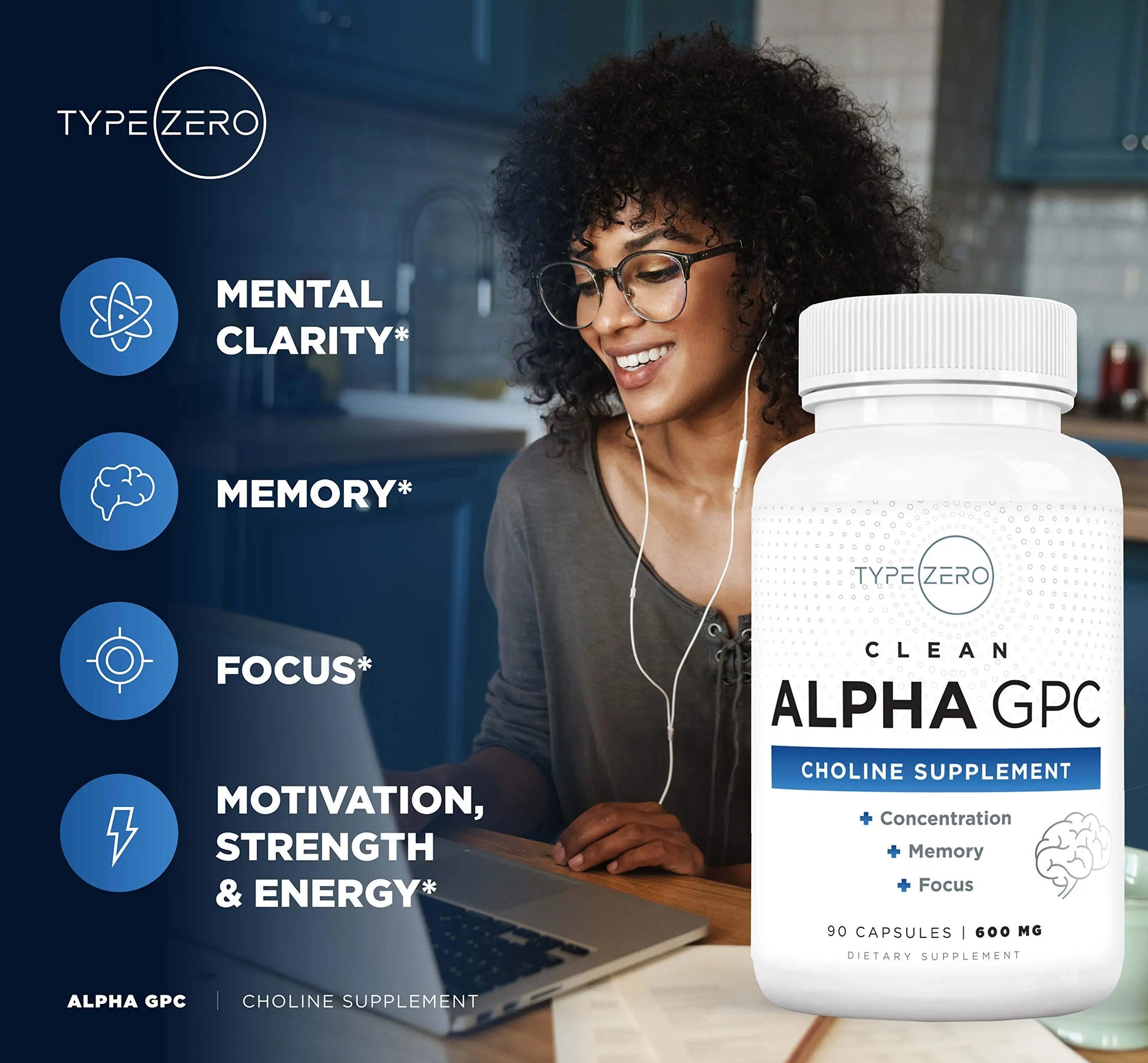 Type Zero Ultra Clean Alpha GPC Choline Supplement (600mg | 90 Capsules) Soy Free, Non-GMO Nootropics Alpha GPC 600mg / 300mg; Alpha-GPC Brain Memory and Focus Supplements Type Zero Au supplements