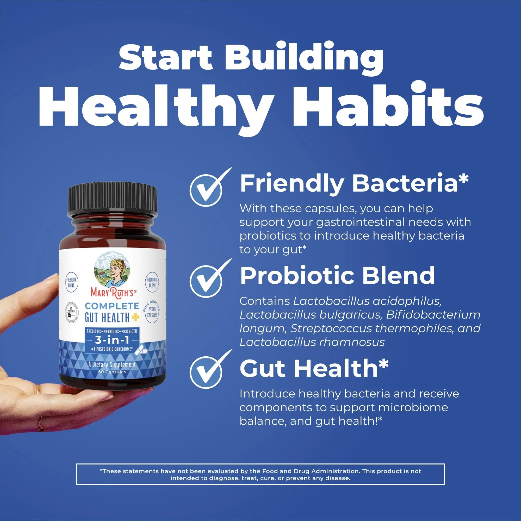MARYRUTH'S Complete Gut Health+ Capsules | 5 Probiotic Blend | Butyrate | Corebiome® | Vegan Gut Support | Support Gastrointestinal Health & Microbiome MARYRUTH'S Au supplements