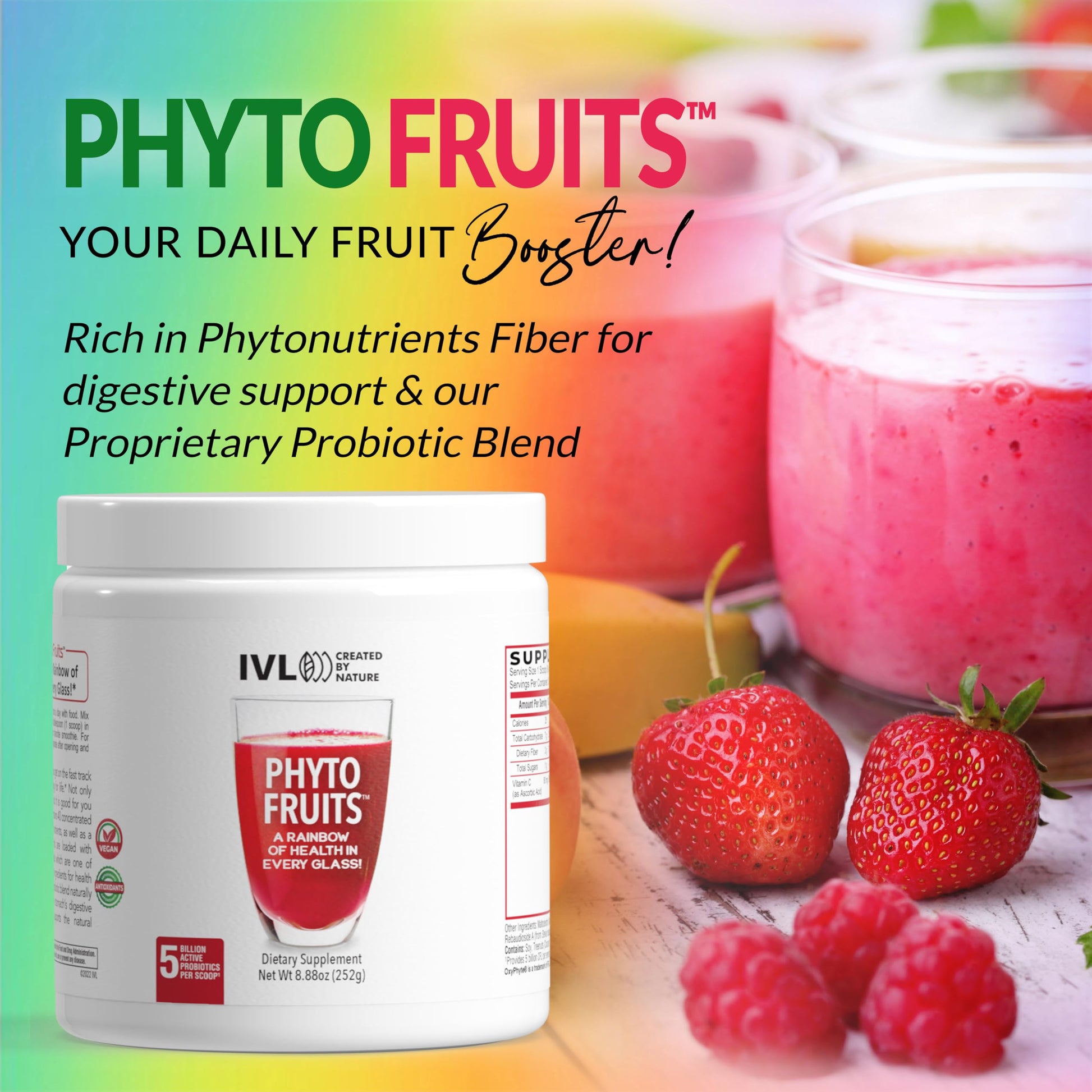 IVL - Phyto Fruits Superfood Powder - Support Energy - Digestive & Probiotic - Antioxidant - Vegan - 40 Fruits and Nutrients Plus 6 Probiotic Strains (30 Servings, 8.88 oz) IVL Au supplements