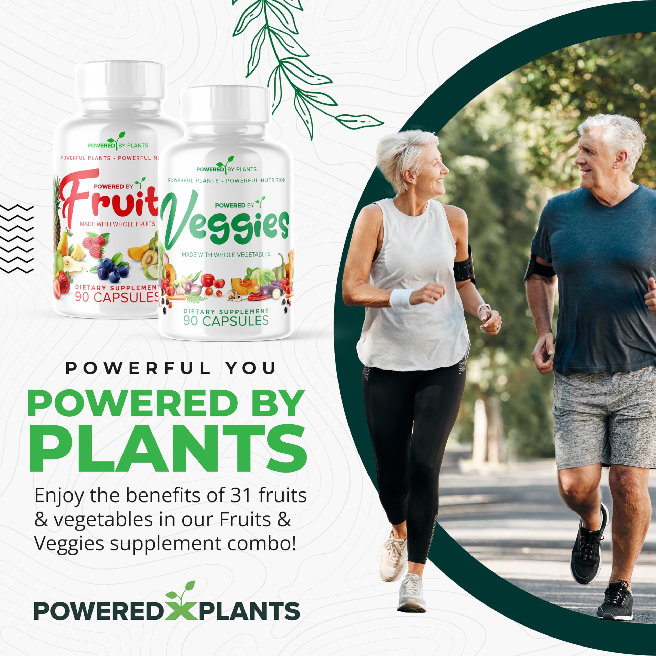 Daily Fruits and Veggies Supplement - 180 Capsules for 30 Days, Non GMO & Gluten Free Superfood with Natural Vitamins - Powered by Plants, 2-Pack POWERED X PLANTS Au supplements