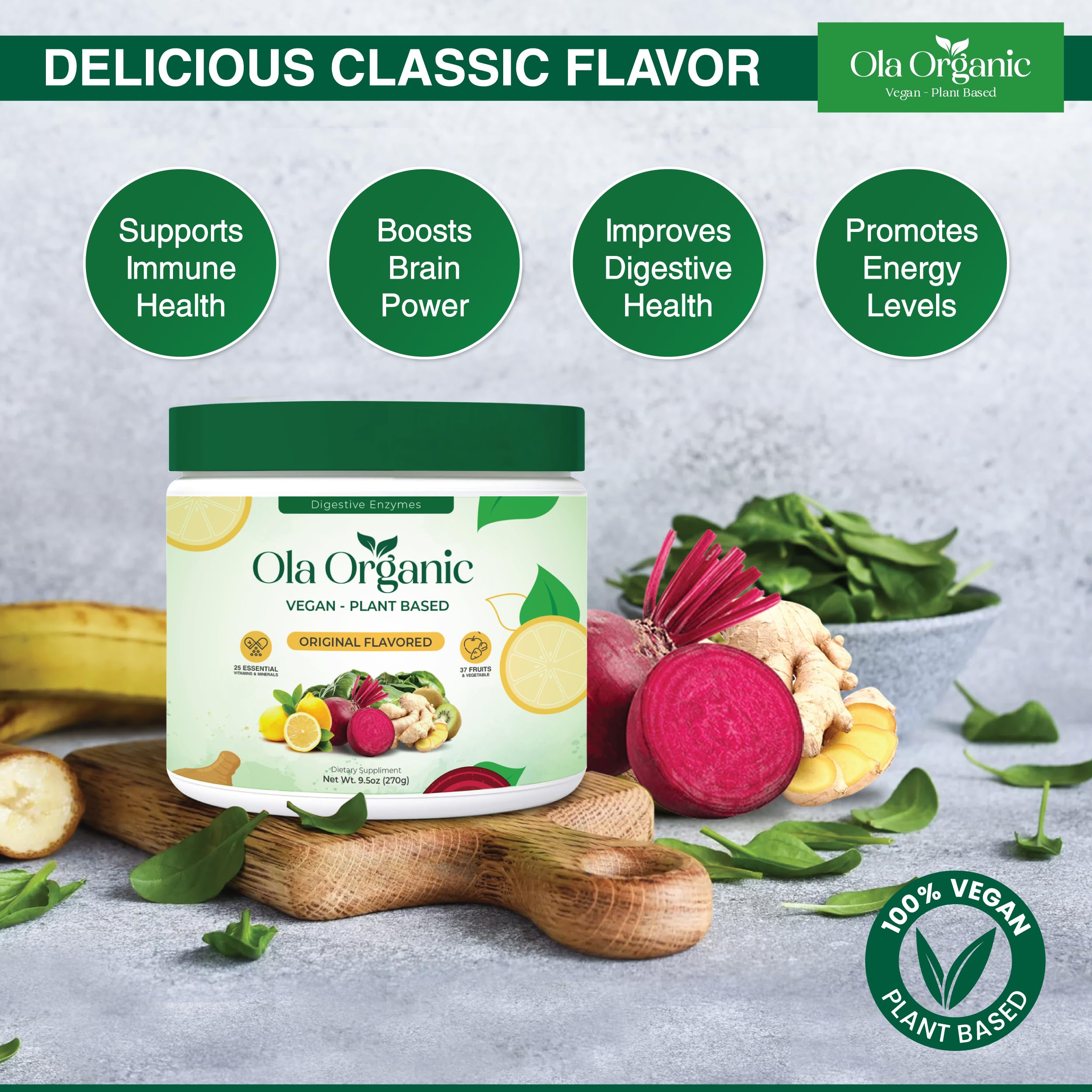 Ola Organic Greens Superfood Powder – Blend of 11 Cruciferous Vegetables with Phytonutrients – Supports Energy, & Immune Health Support – Non-GMO Vegetable Supplement (270g Jar) Ola Organic Au supplements