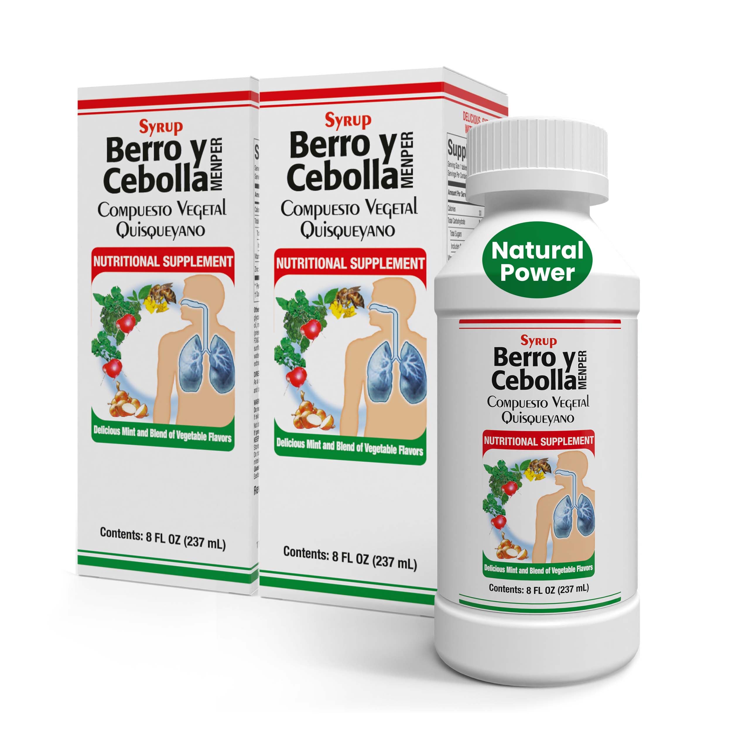 Jarabe Berro y Cebolla Immune Support Syrup with Vitamin D, Zinc & Natural Herbal Extracts – Eucalyptus, Honey, Onion, Garlic & More – Teens & Adult Wellness Formula – 8 Fl Oz Each | 2-Pack Berro y Cebolla MENPER Au supplements