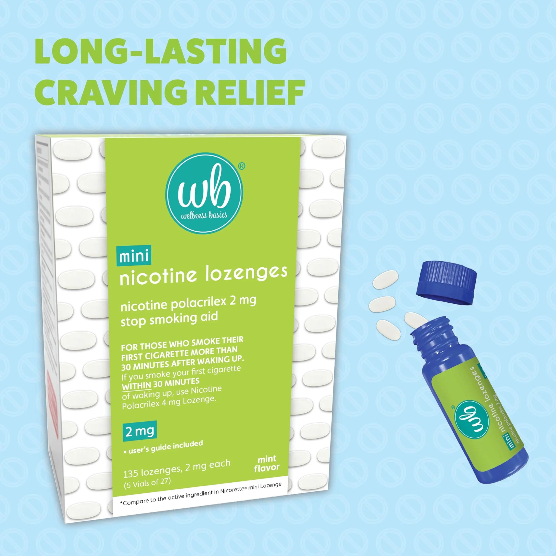 Wellness Basics Mini Nicotine Lozenge 2mg | Stop Smoking Aid | Mint Flavor | 135 Count | Pack of 5 Vials | Reduces Cravings & Withdrawal Symptoms Wellness Basics Au supplements