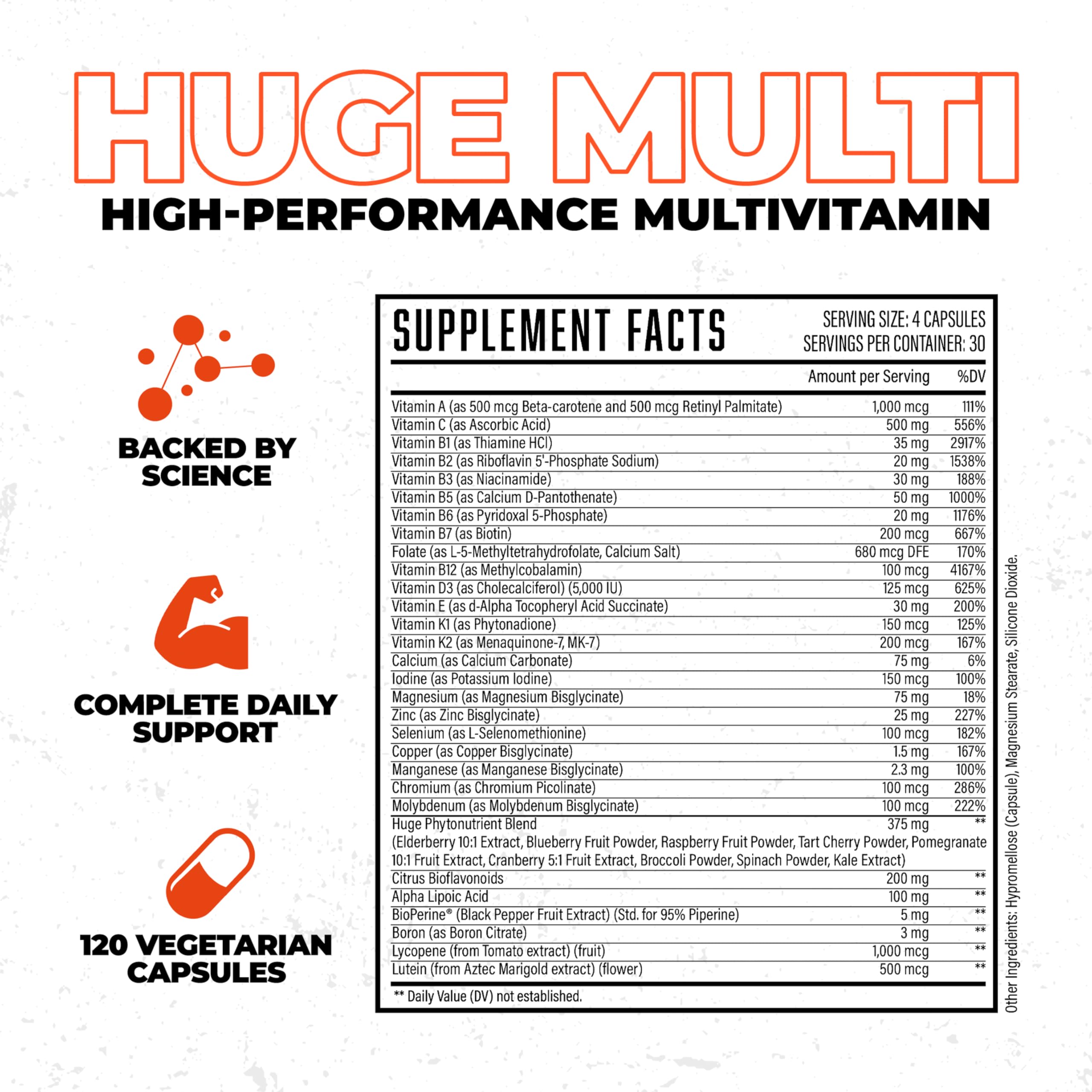 Huge Multi, Multivitamin for Men, High-Performance All-in-One Formula for Athletes & Bodybuilding, Vitamin & Mineral Replenishment, Supports Immune System & Healthy Hormone Levels (120 Capsules) Huge Supplements Au supplements