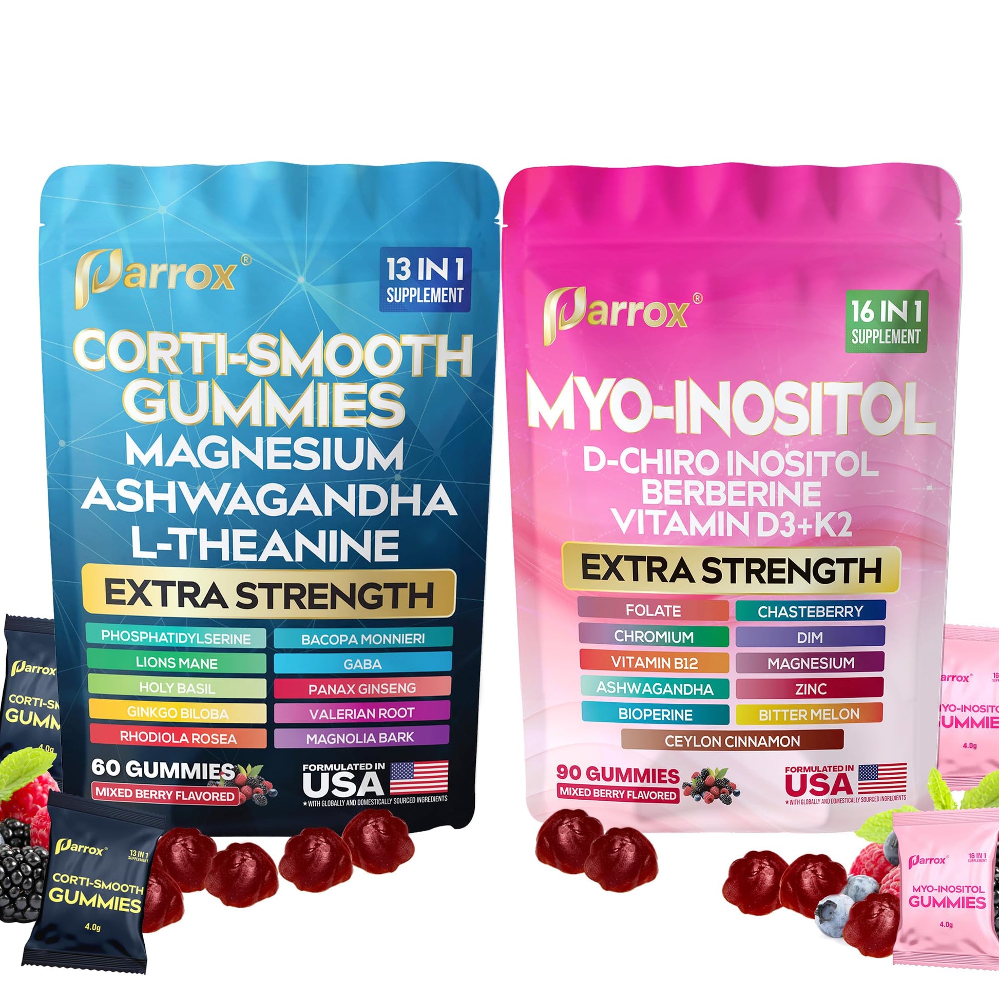 Soothe & Smooth Bundle Gummies - Cortisol & Myo-Inositol Supplement with D-Chiro Inositol, Berberine, Magenesium, Ashwagandha, L-Theanine, Vitamins D3+K2 & B12, Folate, Zinc Lion's Mane (150 Gummies) Parrox Au supplements