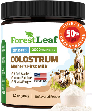 ForestLeaf Colostrum Powder 50% IgG Highest Pure Concentration, Grass Fed Colostrum Supplement for Gut Health, Immune Support and Muscle Recovery, Bovine Colostrum for Humans, Unflavored, 45 Servings ForestLeaf Au supplements