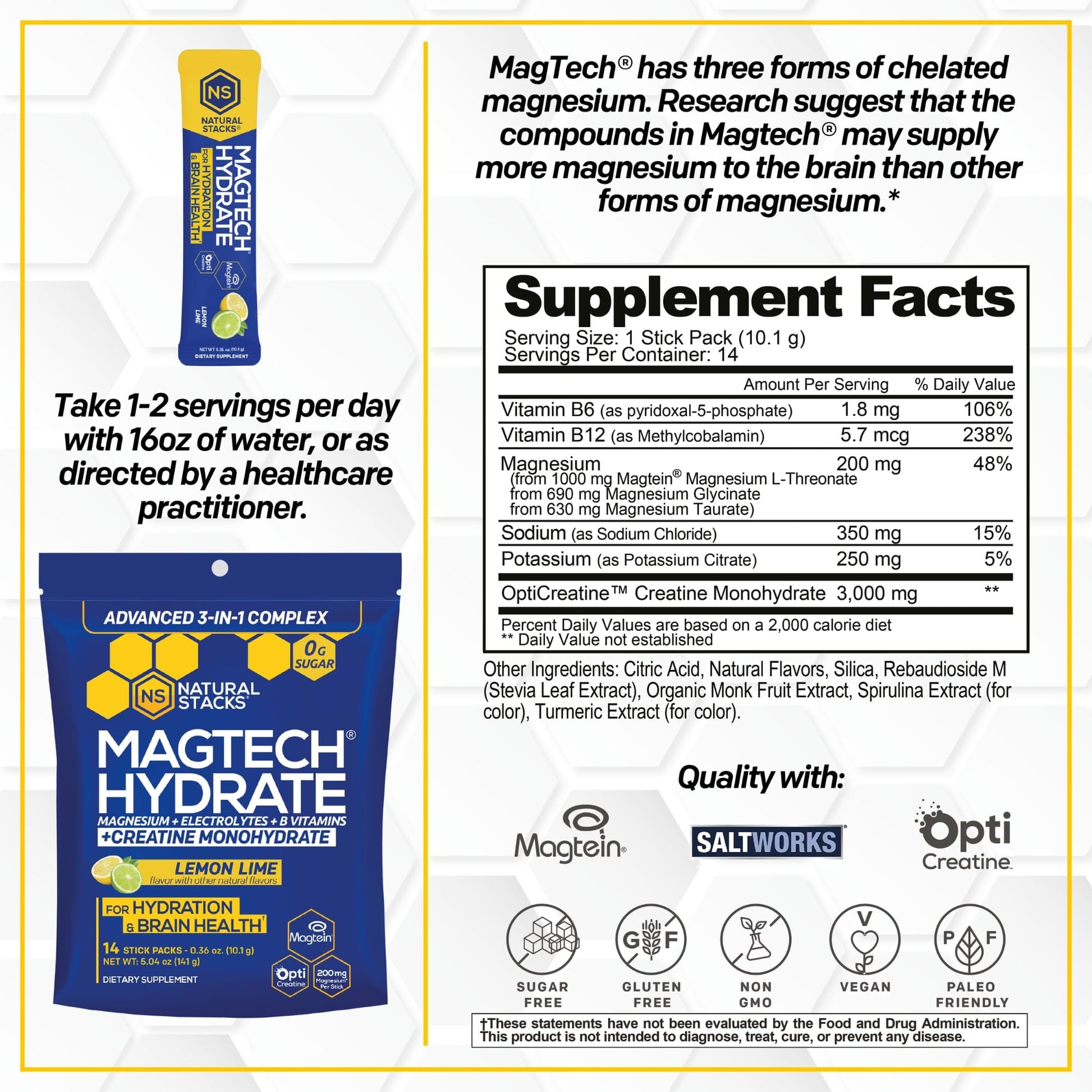Magtech Magnesium Capsules + Hydration Creatine Powder Lemon Lime Bundle - 3 Forms of Magnesium - Featuring Magtein L-Threonate - Brain Health & Hydration Support* - 44 Total Servings NATURAL STACKS Au supplements