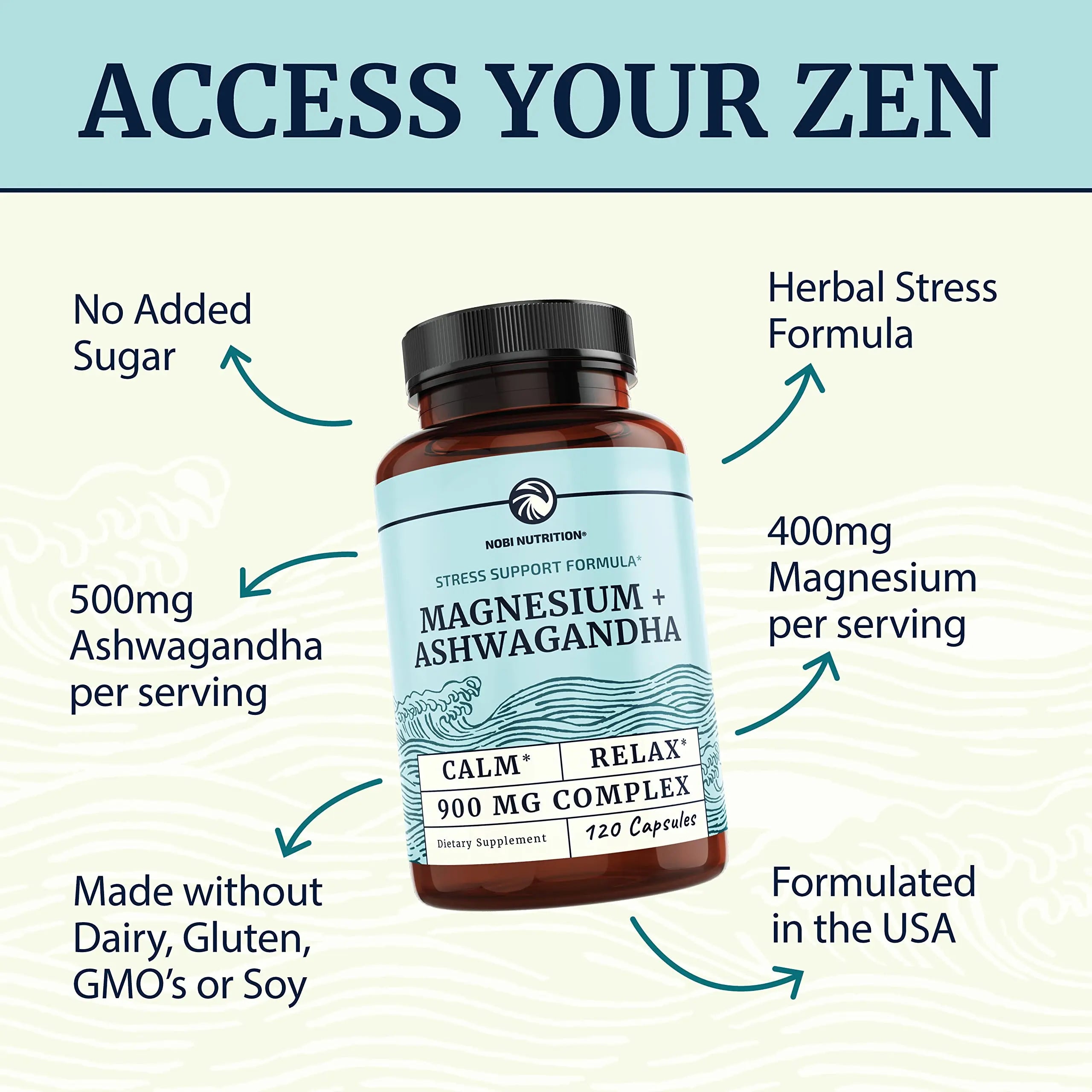 Magnesium Ashwagandha | Calming Magnesium Supplement for Adults | Relax, Rest Nobi Nutrition Au supplements