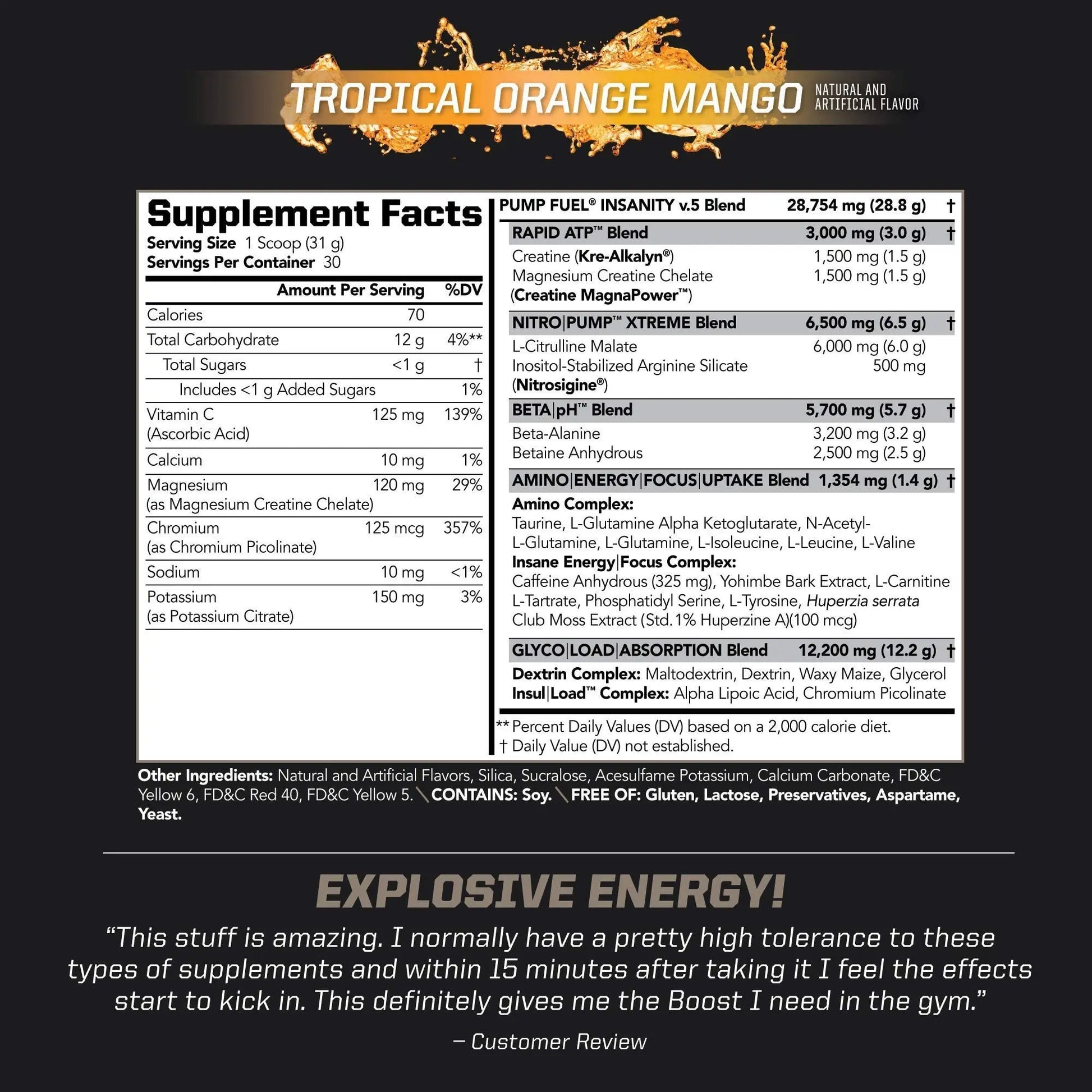 PMD Sports Ultra Pump Fuel Insanity - Pre Workout - Tropical Orange Mango (30 Servings) PMD Au supplements