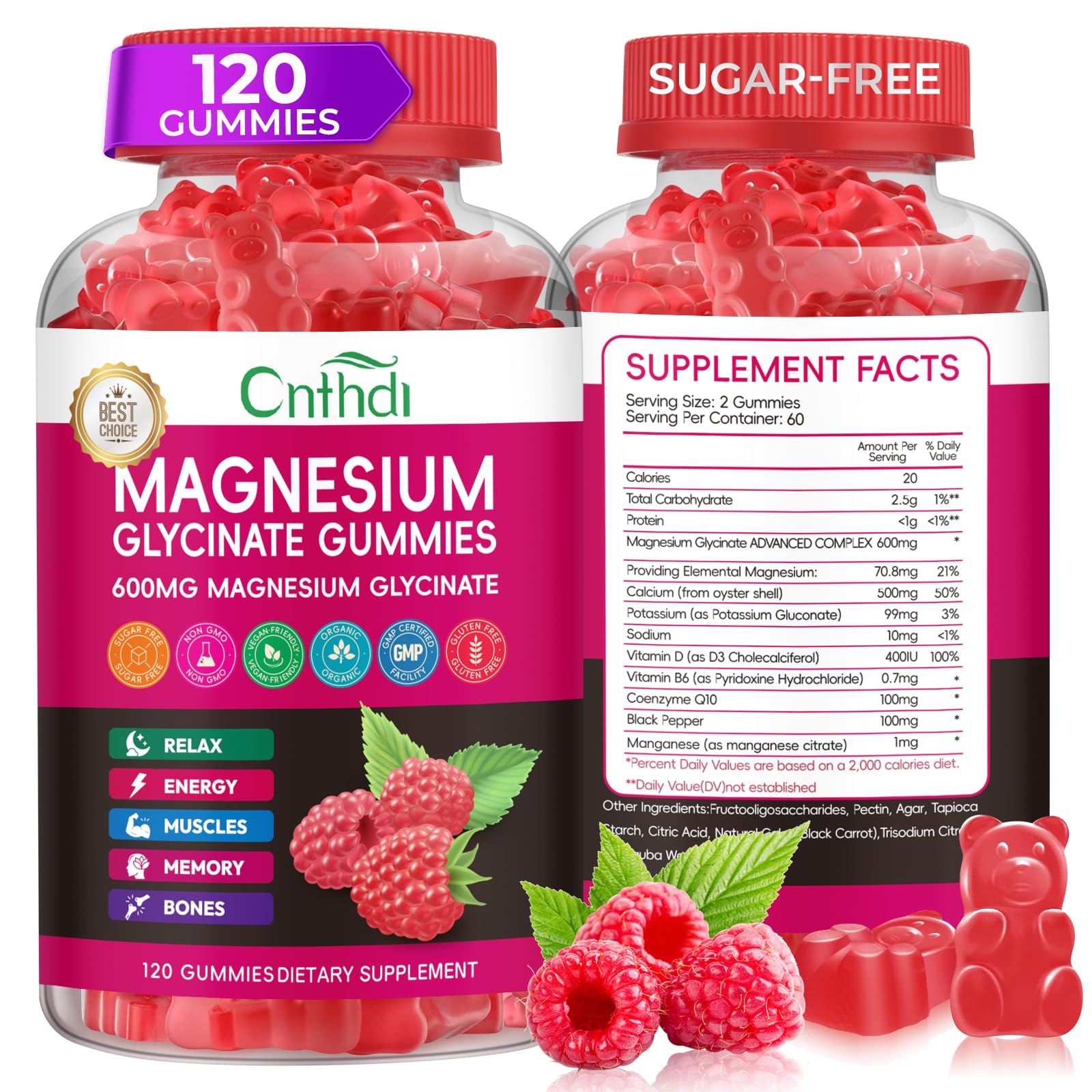 Magnesium Glycinate Gummies 600mg, High Absorption Magnesium Gummies, Black Currant Oil, Calcium, Vitamin B6, Sugar Free Chews for Adults & Kids Relaxation, Stress Relief, Night Rest CNFHDI Au supplements