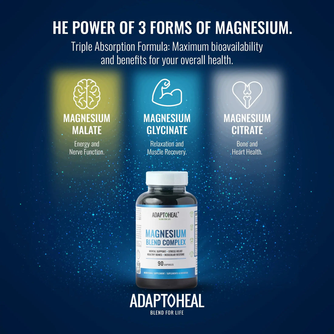 ADAPTOHEAL Magnesium Complex – Glycinate, Malate & Citrate with Vitamin B6, Sleep Support, Stress Relief, Muscle Relaxation, Nervous System Support – 90 Capsules ADAPTOHEAL Au supplements