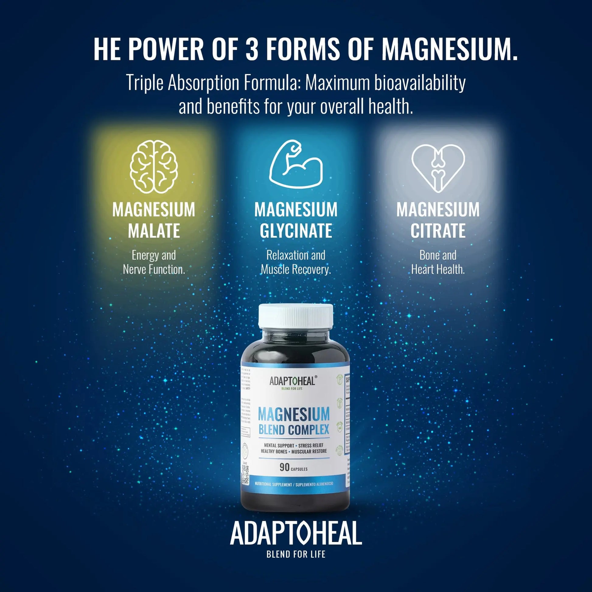 ADAPTOHEAL Magnesium Complex – Glycinate, Malate & Citrate with Vitamin B6, Sleep Support, Stress Relief, Muscle Relaxation, Nervous System Support – 90 Capsules ADAPTOHEAL Au supplements