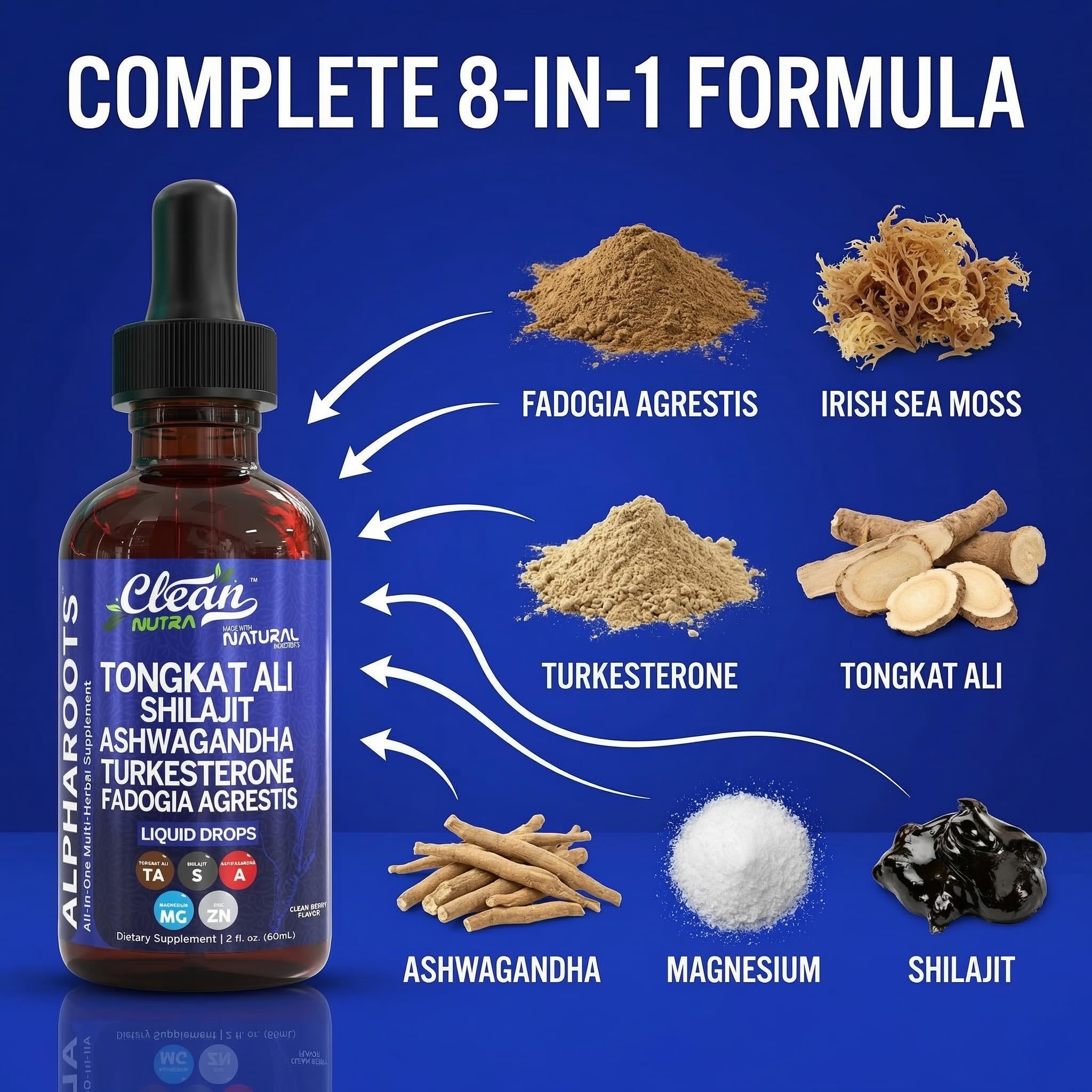 Tongkat Ali Liquid Drops Shilajit, Ashwagandha, Turkesterone, Fadogia Agrestis, Magnesium, Irish Sea Moss, and Zinc Herbal Supplement by Clean Nutra Clean Nutraceuticals Au supplements
