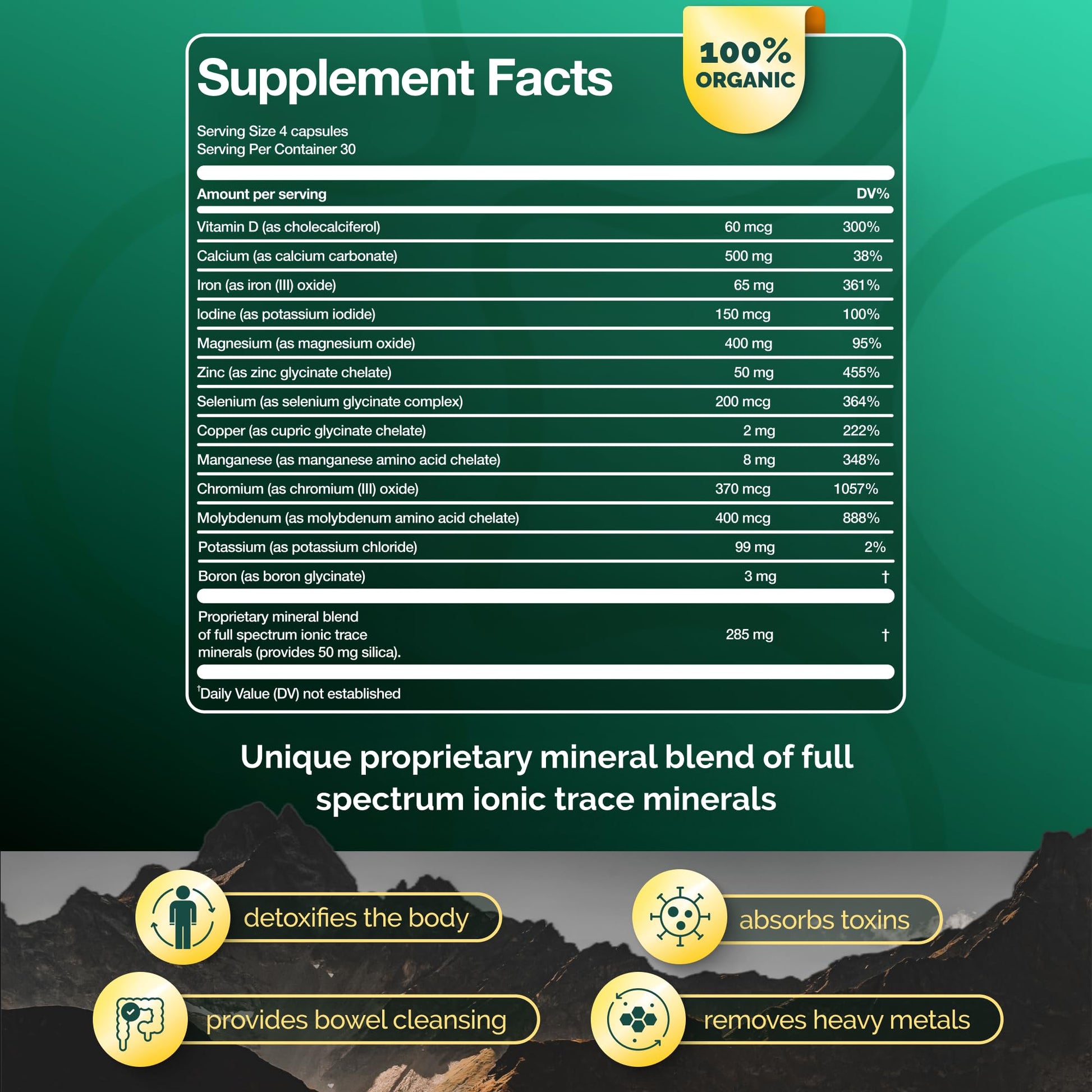 ADEO2 - Premium Blend of 52 Trace Minerals Complex with Essential Minerals in Chelated Form – All Natural and 100% Organic - 120 Capsules - Full Spectrum Ionic Mineral Blend - Safe for Women and Men ADEO2 Au supplements