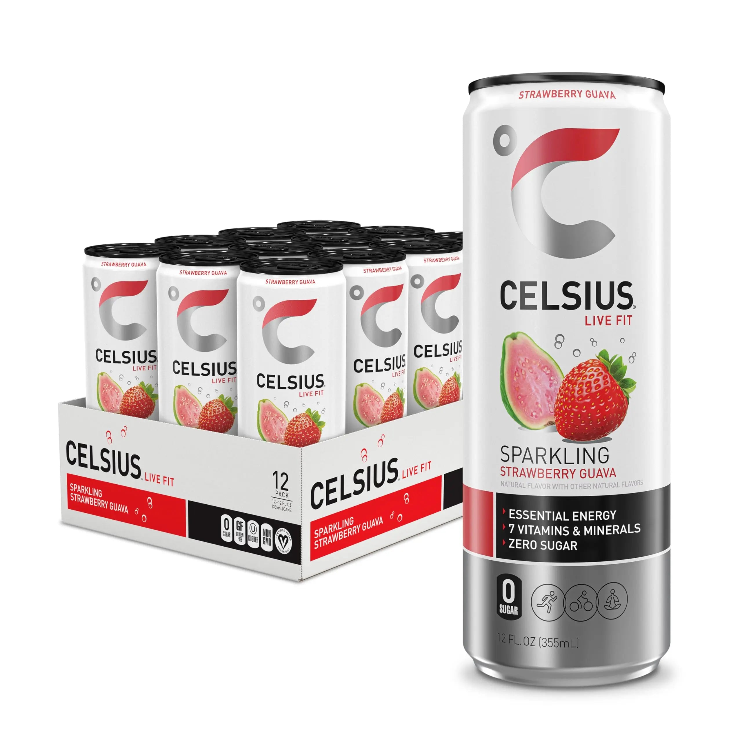 CELSIUS Sparkling Strawberry Guava, Functional Essential Energy Drink 12 Fl Oz (Pack of 12) CELSIUS Au supplements