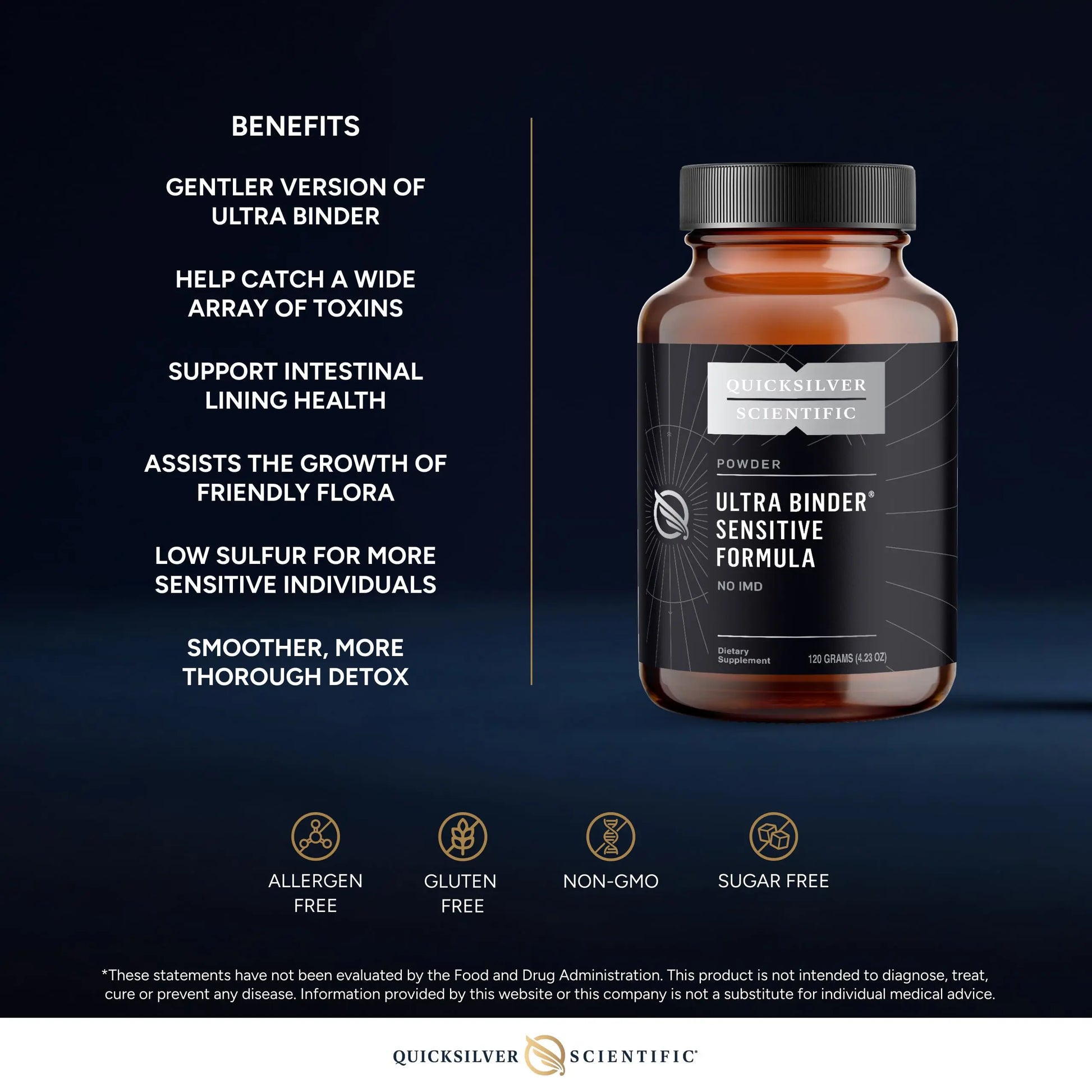 Quicksilver Scientific Ultra Binder Sensitive Formula - Gut Health Supplement with Activated Charcoal, Bentonite Clay - Cleansing Support Powder (120g) Quicksilver Scientific Au supplements