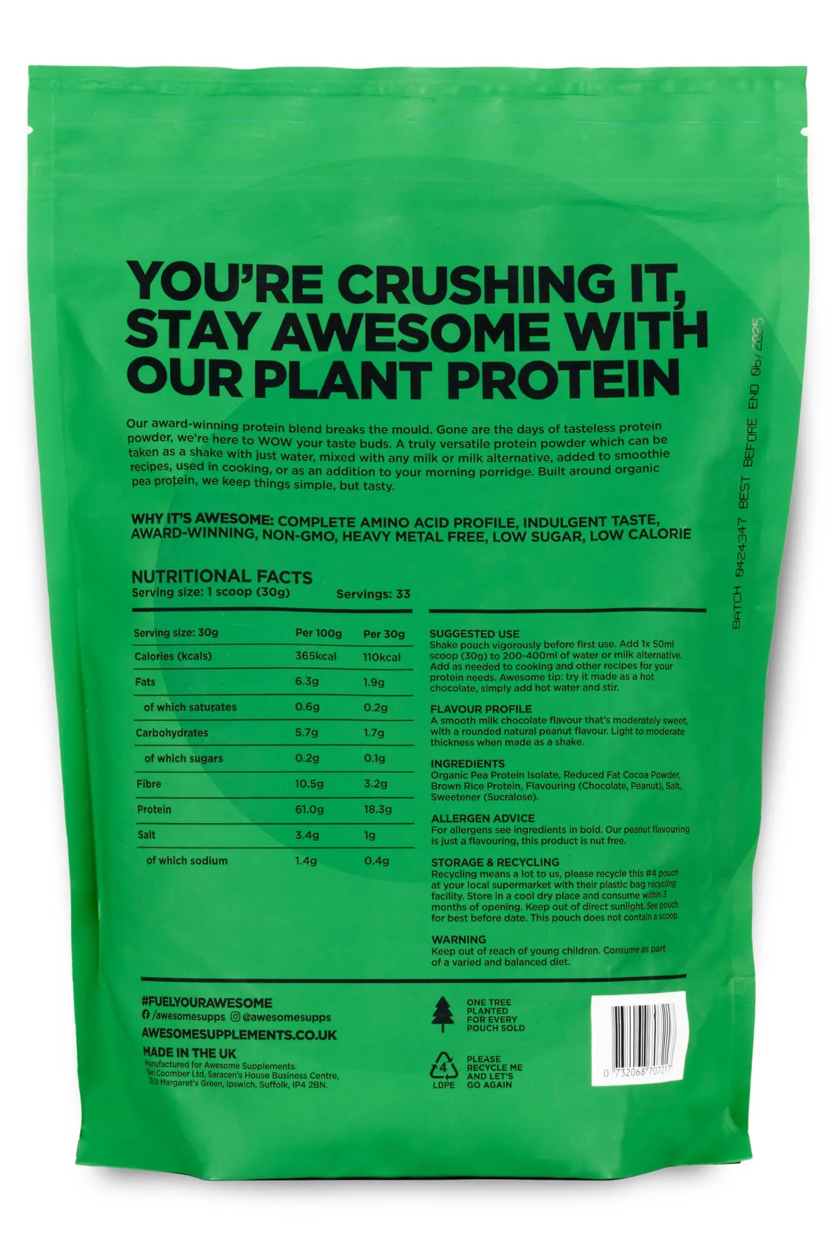 Chocolate Nut Awesome Protein Powder by Ben Coomber | 1kg Vegan Organic Flavoured Protein Ben Coomber Au supplements