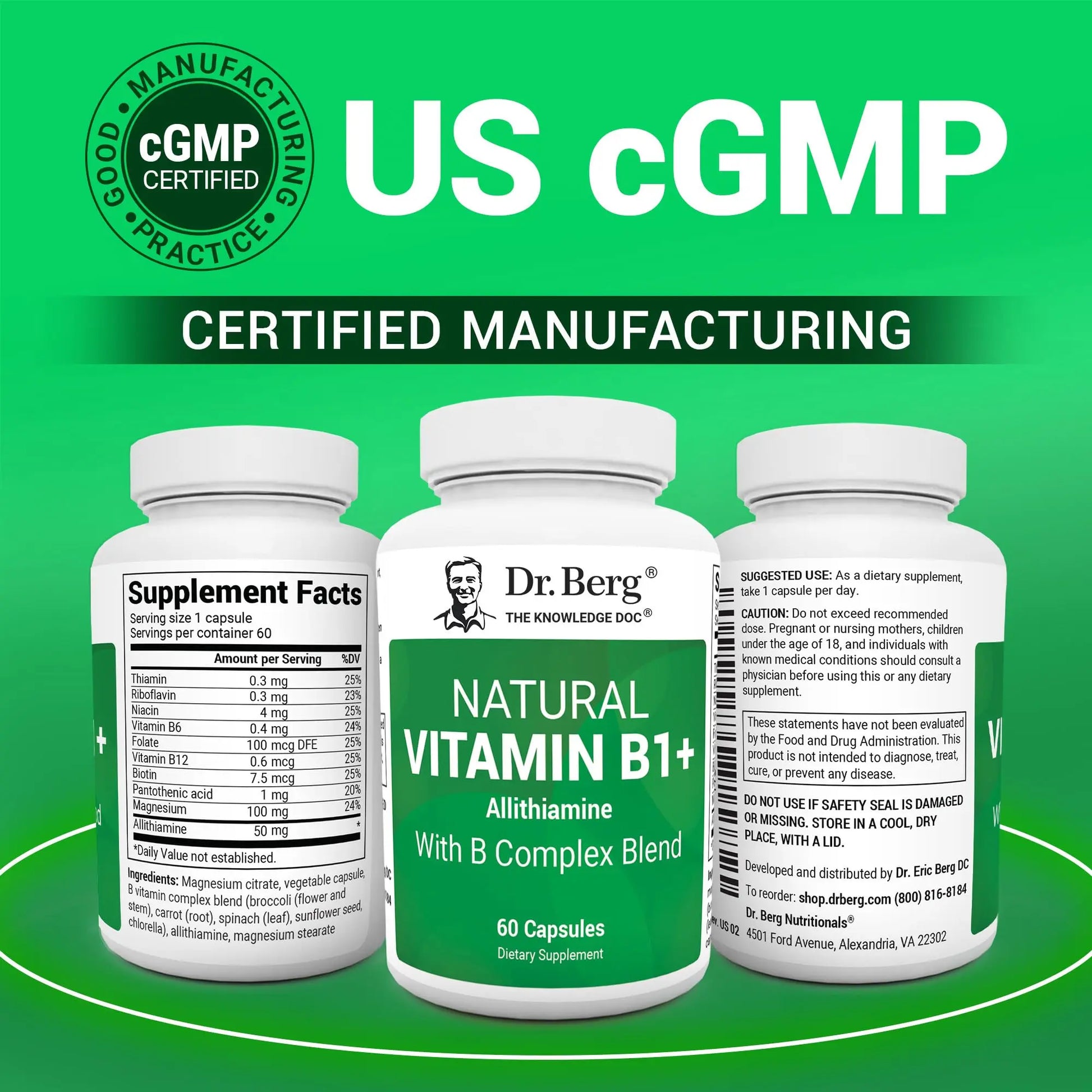 Dr. Berg Natural Vitamin B1 B6 B12 Complex - Allithiamine Vitamin B1 Supplement with 8 Essential Vitamin B Complex for Men & Women Including Thiamin Dr. Berg Nutritionals Au supplements