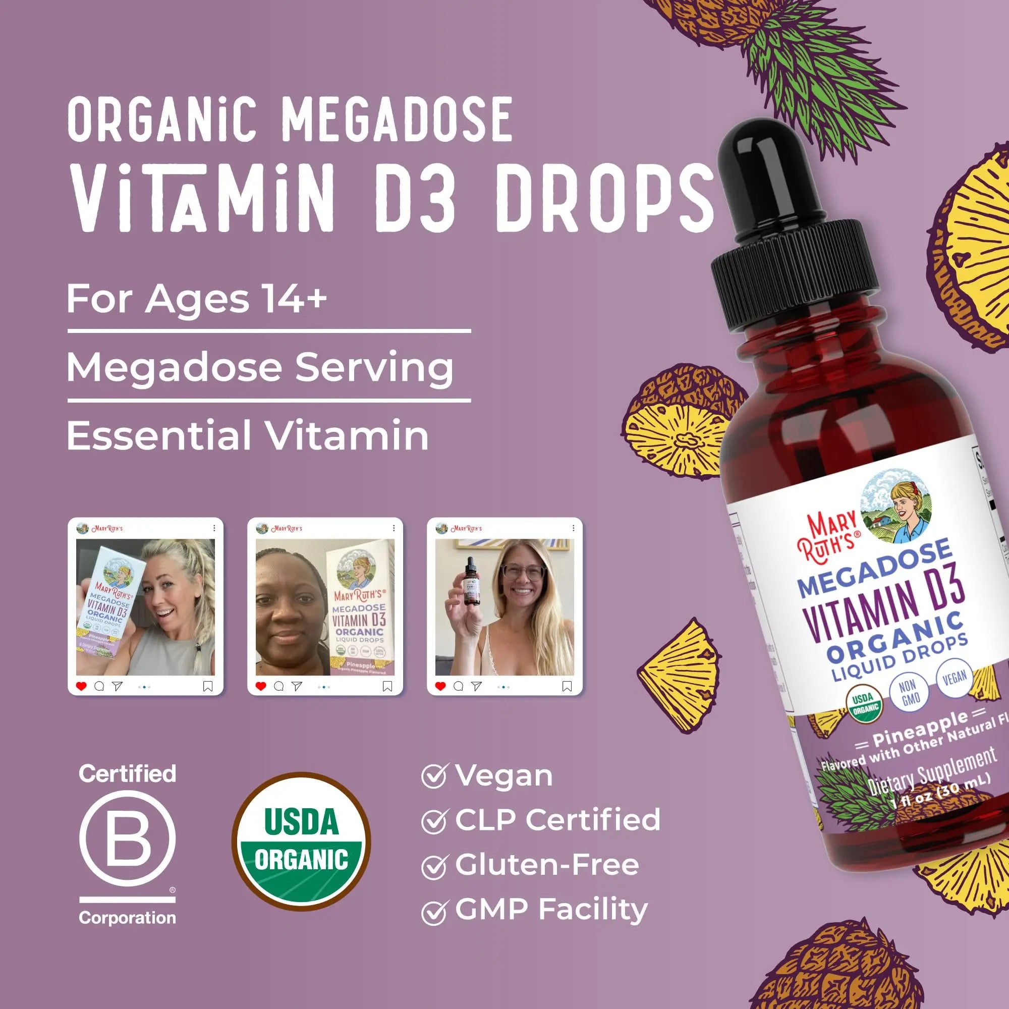 MaryRuth Organics Vitamin D3 Liquid Drops | Megadose 4000 IU | USDA Organic Liquid Vitamin D Spray for Adults & Kids | Immune Support & Bone Health | Vegan | Gluten Free | Non-GMO | 30 Servings MARYRUTH'S Au supplements