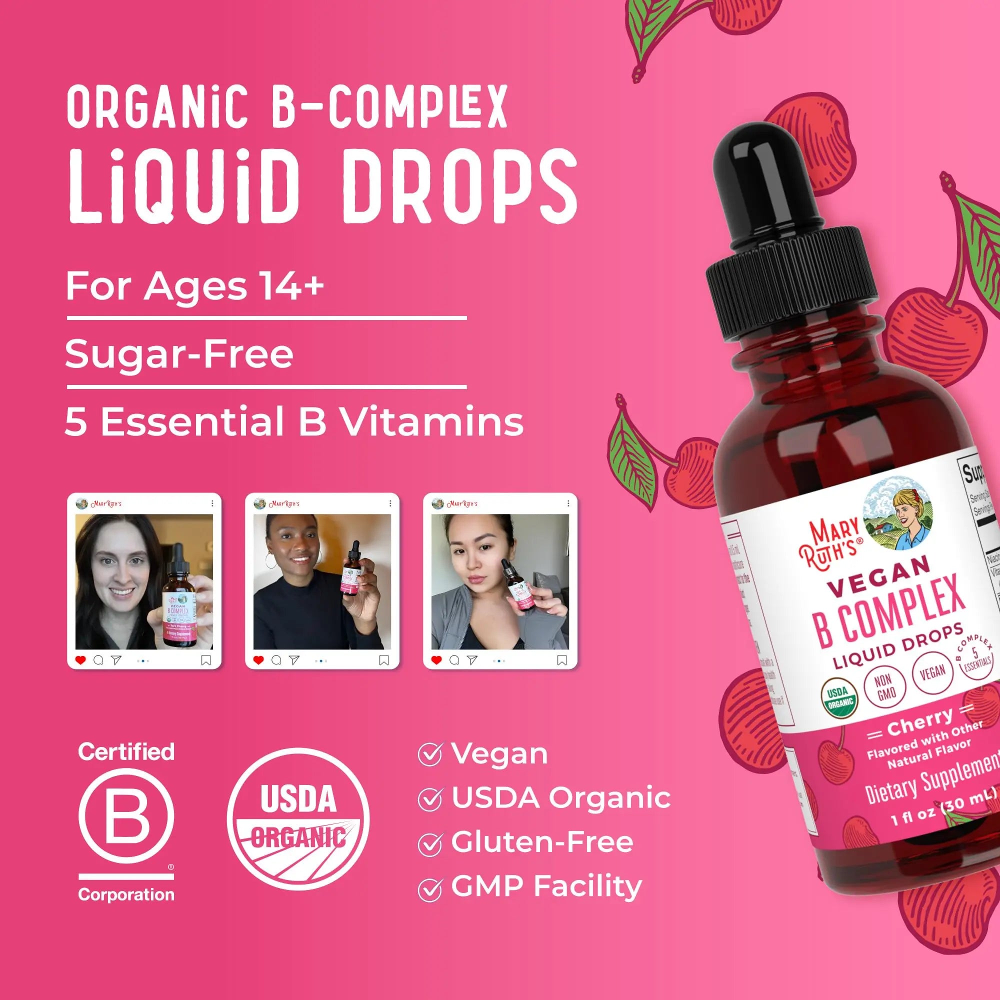 MaryRuth Organics Vitamin B Complex | B Vitamins Complex | Biotin | Vitamin B12 | Niacin | Folate | Metabolic Support Supplement | Vegan | USDA Organic MARYRUTH'S Au supplements