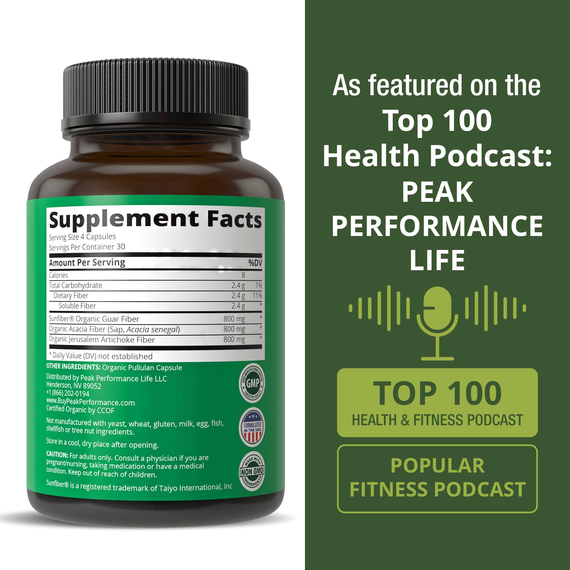 USDA Organic 3-in-1 Prebiotic Fiber - Vegan Capsules for Gut, Digestive Health. Raw Whole Food Plant Based Prebiotics Pills Supplement with Inulin (Jerusalem Artichoke), Acacia Fibers, SunFiber Peak Performance Au supplements