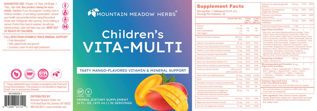 Mountain Meadow Herbs Children's Vita-Multi: Blended Vitamin & Mineral Supplement - Fast Absorbing Liquid Kids Vitamins with Fruits, Greens, and Eye-Protecting Lutein (16 oz.) Mountain Meadow Herbs Au supplements