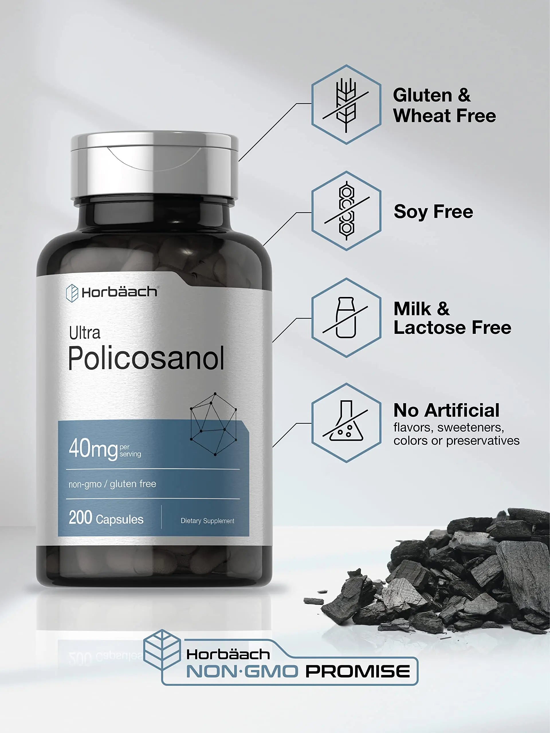 Policosanol 40mg | 200 Capsules | Non-GMO and Gluten Free | by Horbaach Horbäach Au supplements