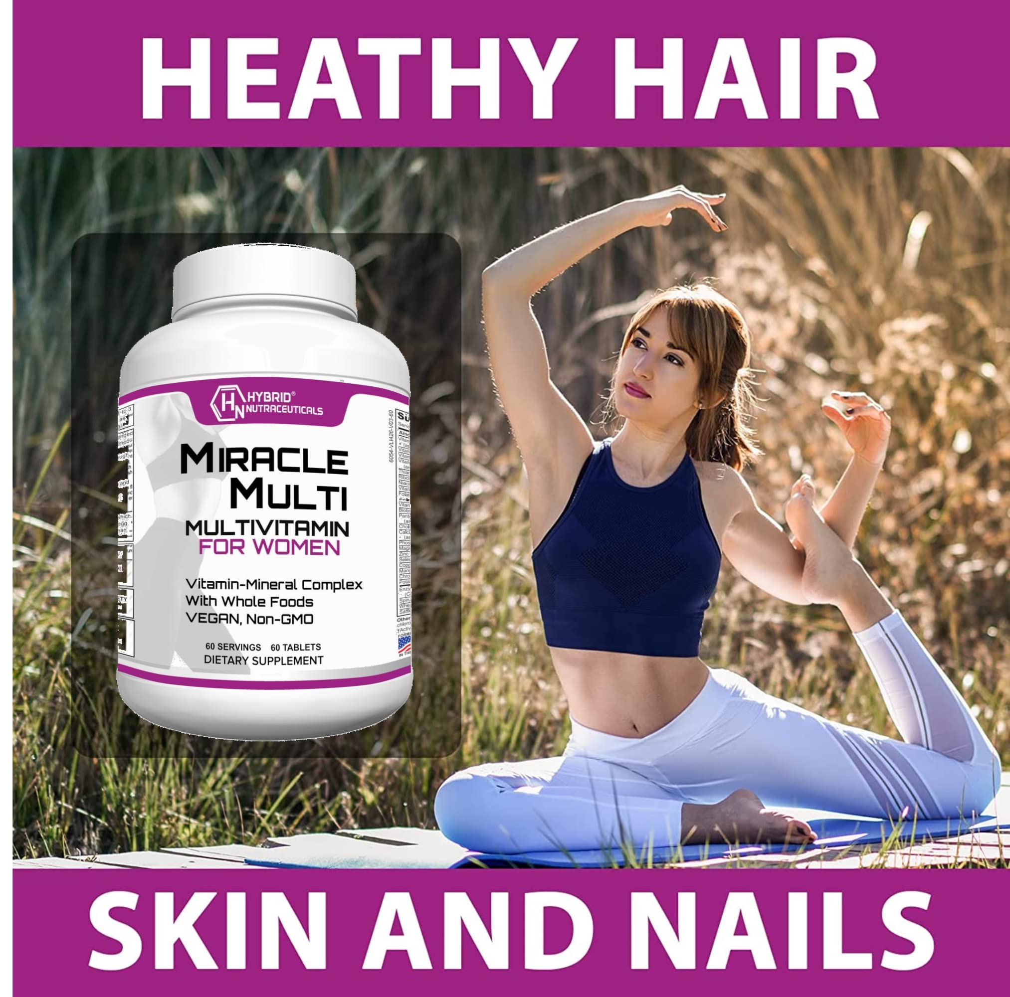 Hybrid Nutraceuticals MiracleMulti Women Multivitamin with Probiotics, Biotin, Folic Acid, Enzymes + Fruit & Vegetable Blend - Immune Support, Heart Health, Energy: 60 Servings (Non-GMO) Hybrid Nutraceuticals Au supplements