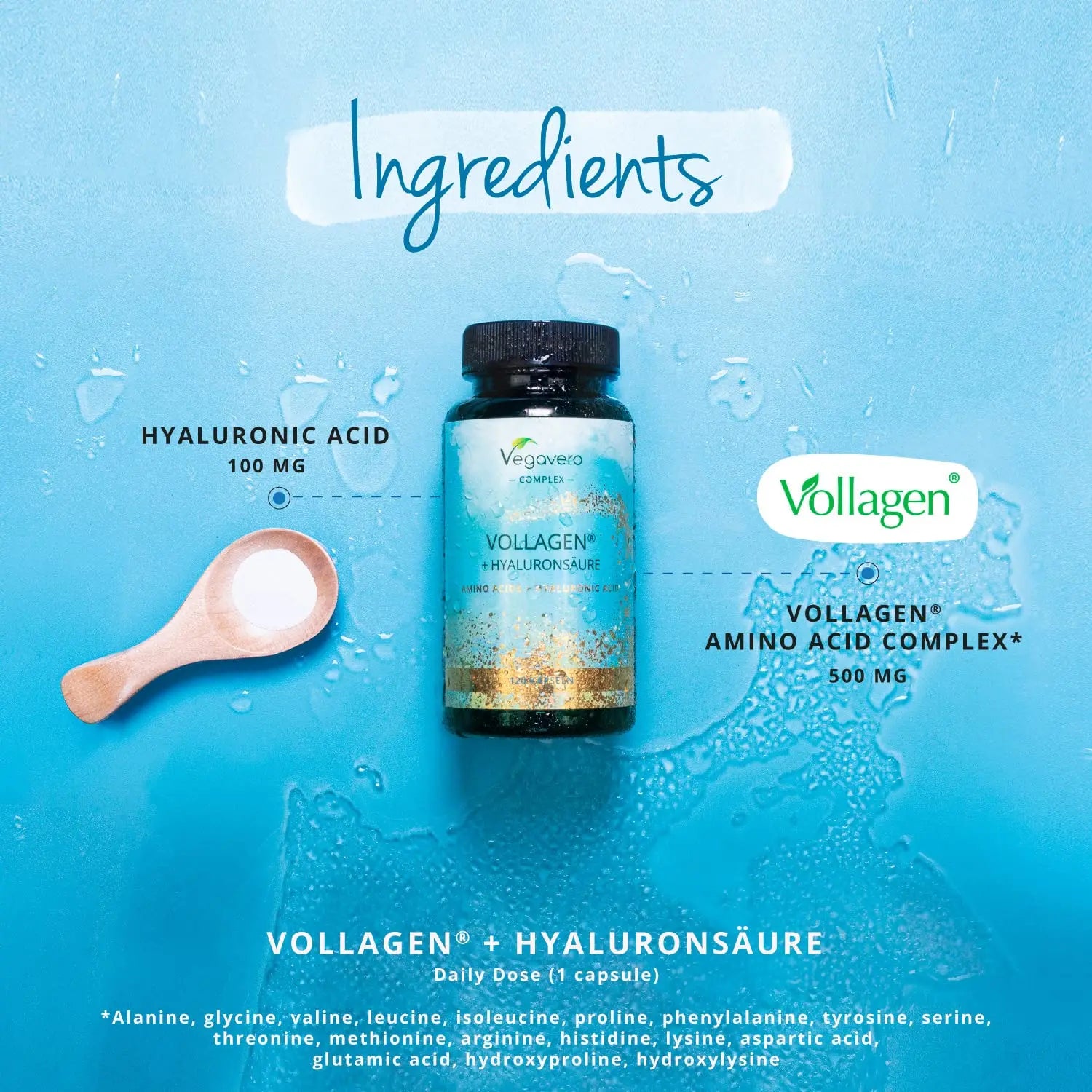 Vegavero Vegan Collagen Complex + Hyaluronic Acid | NO Additives | Vegan Collagen Powder Vollagen® | Essential Amino Acids | 120 Capsules Vegavero Au supplements