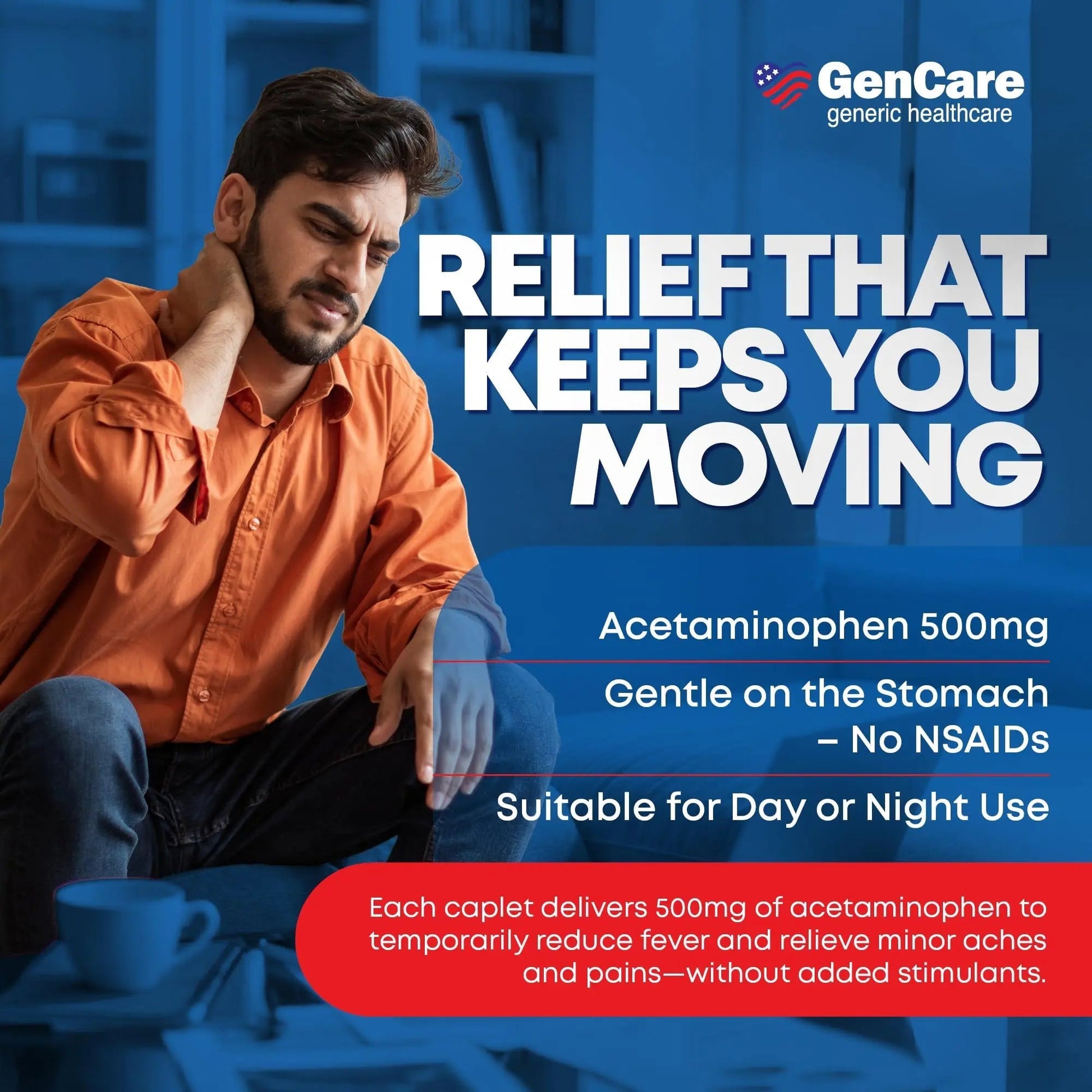 GenCare - Acetaminophen 500mg Extra Strength Pain Relief (300 Caplets) - Multi Symptom Pain Reliever for Headache, Sinus, Arthritis, Back Pain Muscle Ache, Toothache, Fever Reducer, Migraine GenCare Au supplements
