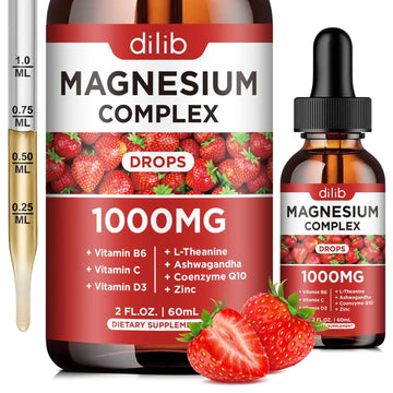 Triple Magnesium Complex Supplement, Magnesium Glycinate, Blend, Citrate Liquid Drops 1000mg with Ashwagandha, CoQ10, Vitamin B6, C, D, Zinc -Support Calm Stress Relief, Bone, Muscle, Mood Vegan dilib Au supplements