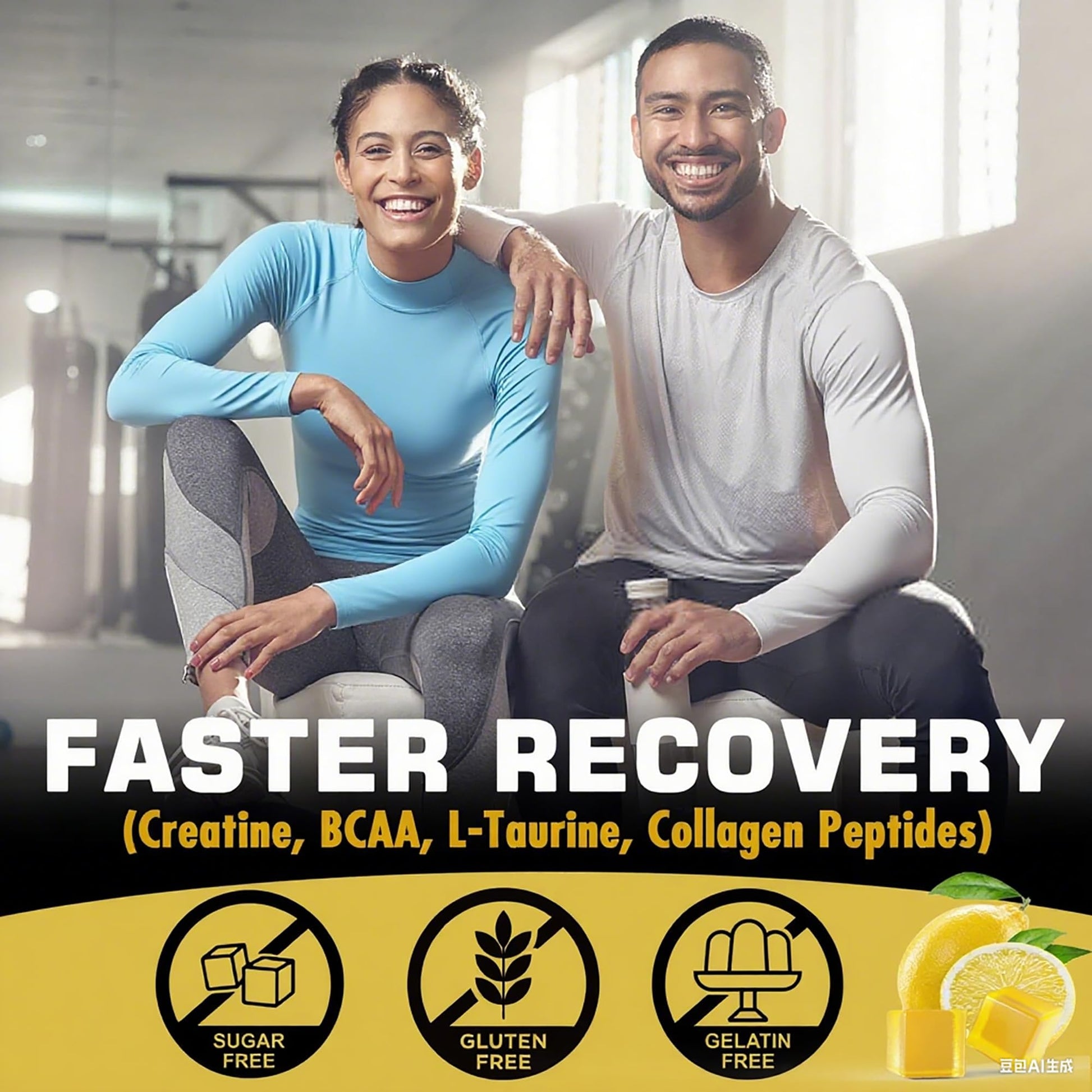 Creatine Monohydrate Gummies for Men & Women - with BCAA, Collagen Peptides, L-Taurine, Vitamin B12, D3, Chewables Creatine Monohydrate 5g Per Serving, Natural Lemon Flavor, Sugar Free, 2 Pack EnvyCure Au supplements