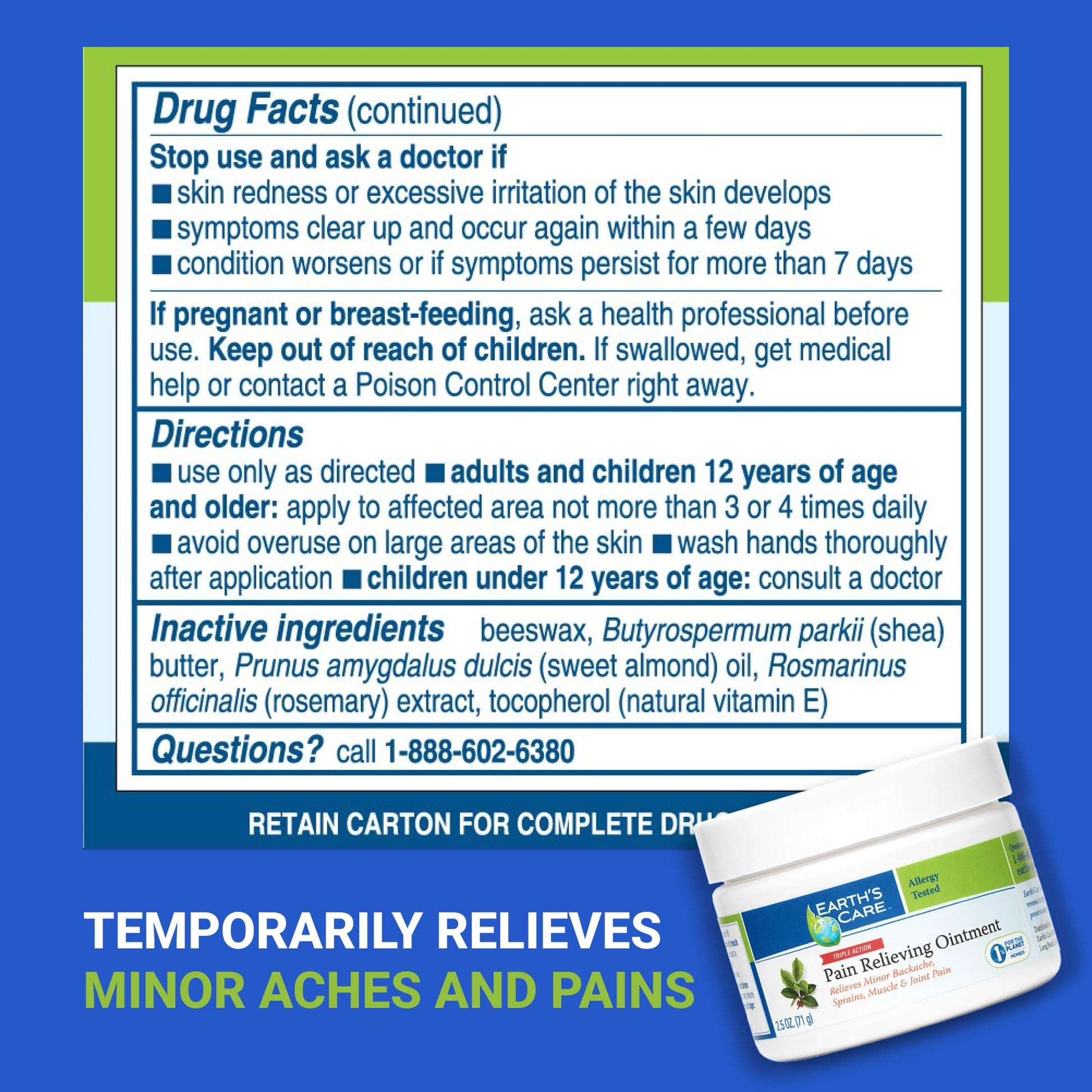 Earth's Care Pain Relieving Ointment - Triple Action Muscle and Joint Pain Relief Cream - Topical Analgesic 2.5 oz (3 Jars) Earth's Care Au supplements