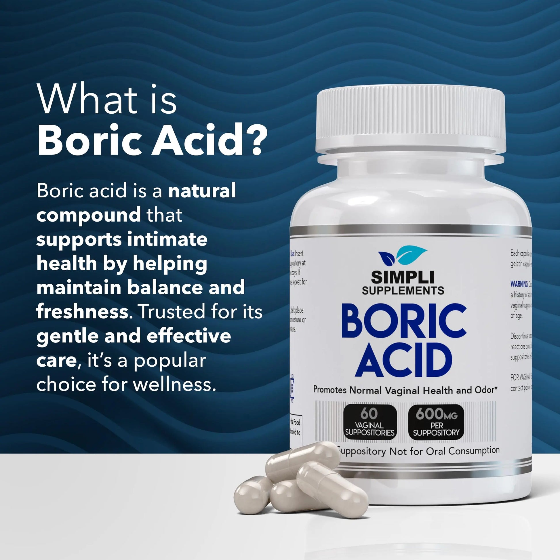 Simpli Supplements Boric Acid Suppositories for Women 600mg – 60 Count | Vaginal pH Balance Support | Feminine Care | Helps Maintain Freshness & Odor Control Simpli Supplements Au supplements