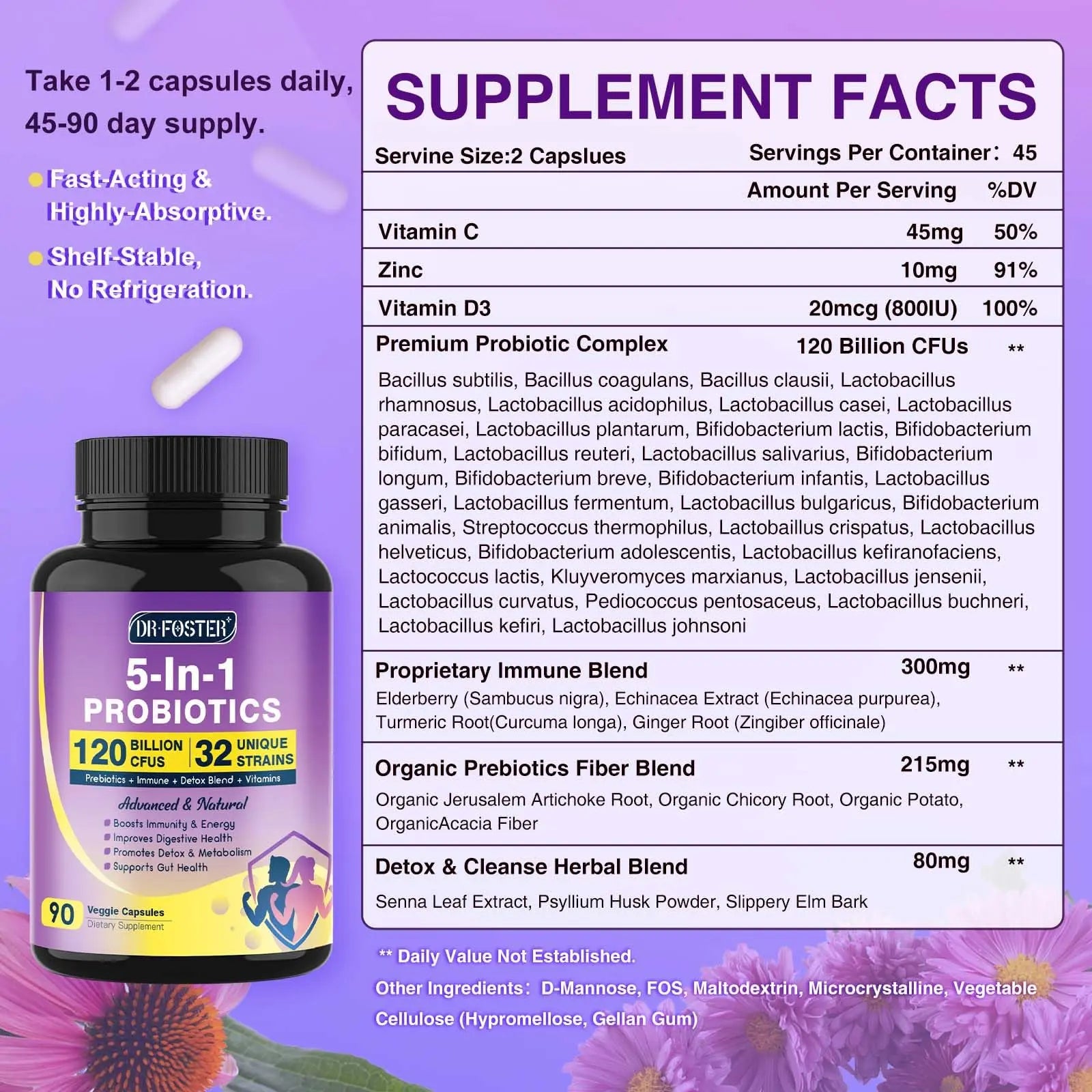 Probiotics for Women & Men Digestive Health，120 Billion CFUs, Prebiotics and Probiotics DRFOSTER Au supplements