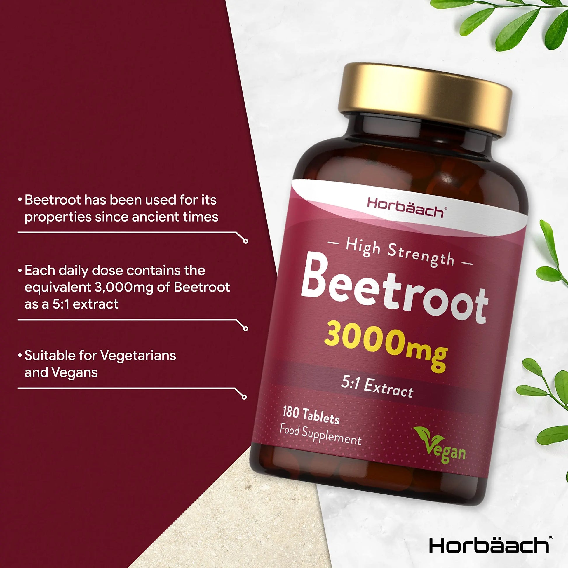 Beetroot Tablets 3000mg | 180 Count | High Strength 5:1 Extract Supplement | Nitric Oxide Horbäach Au supplements
