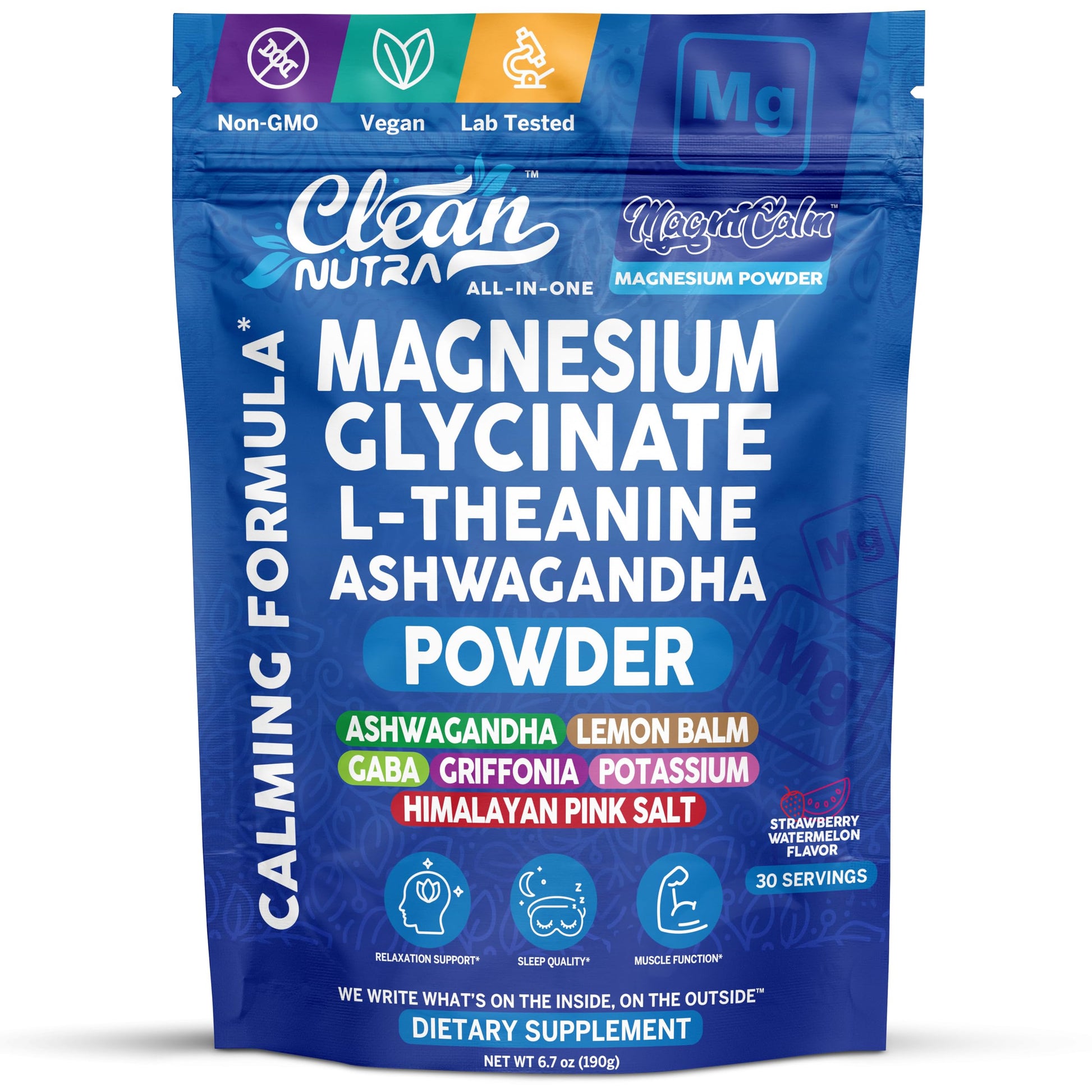 Magnesium Glycinate Powder Supplement + L Theanine Ashwagandha Glycine Apigenin Lemon Balm GABA 5HTP Pink Salt Potassium L Tryptophan Calcium | Powdered Sleep Aid Calm Trace Minerals Vitamin Clean Nutraceuticals Au supplements