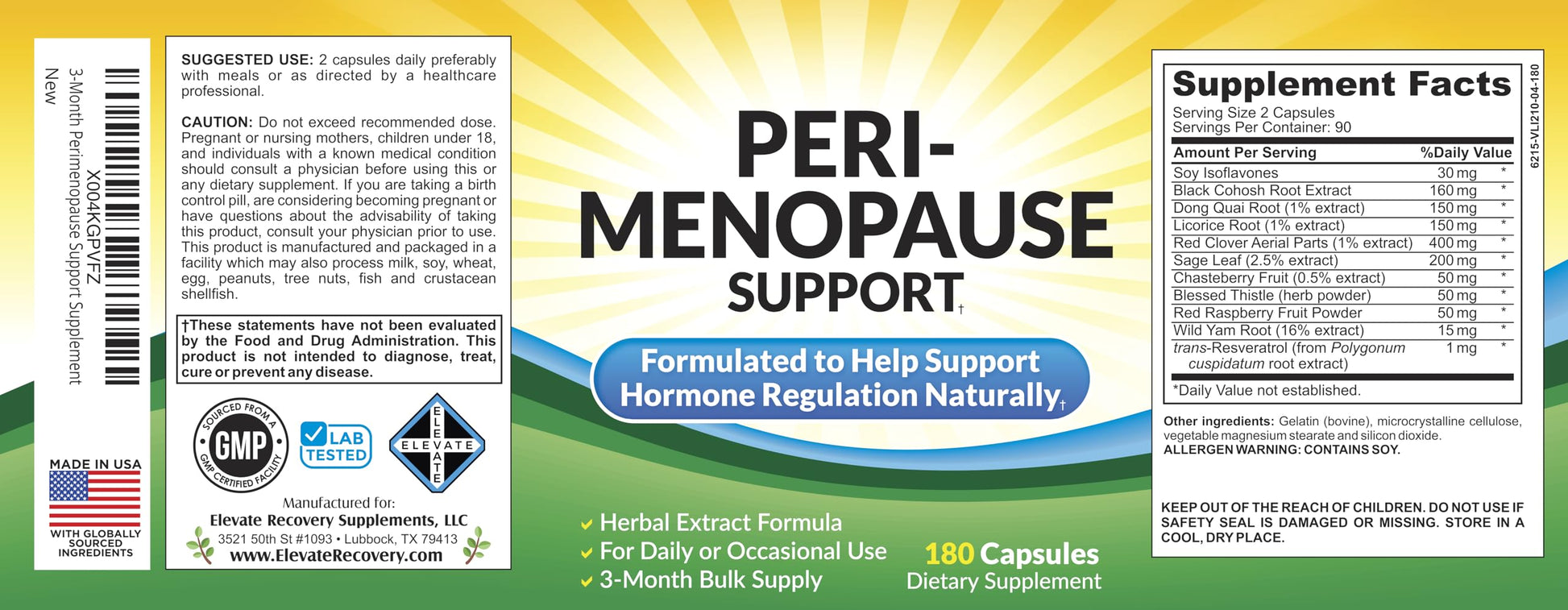 Perimenopause Support (3-Month) Supplement Blend | Women's Health & Hormone Support with 11 Herbs & Extracts | Female Hormonal Balance Supplements | 90-Day Bulk Supply | 180 Capsules Elevate Recovery Supplements Au supplements