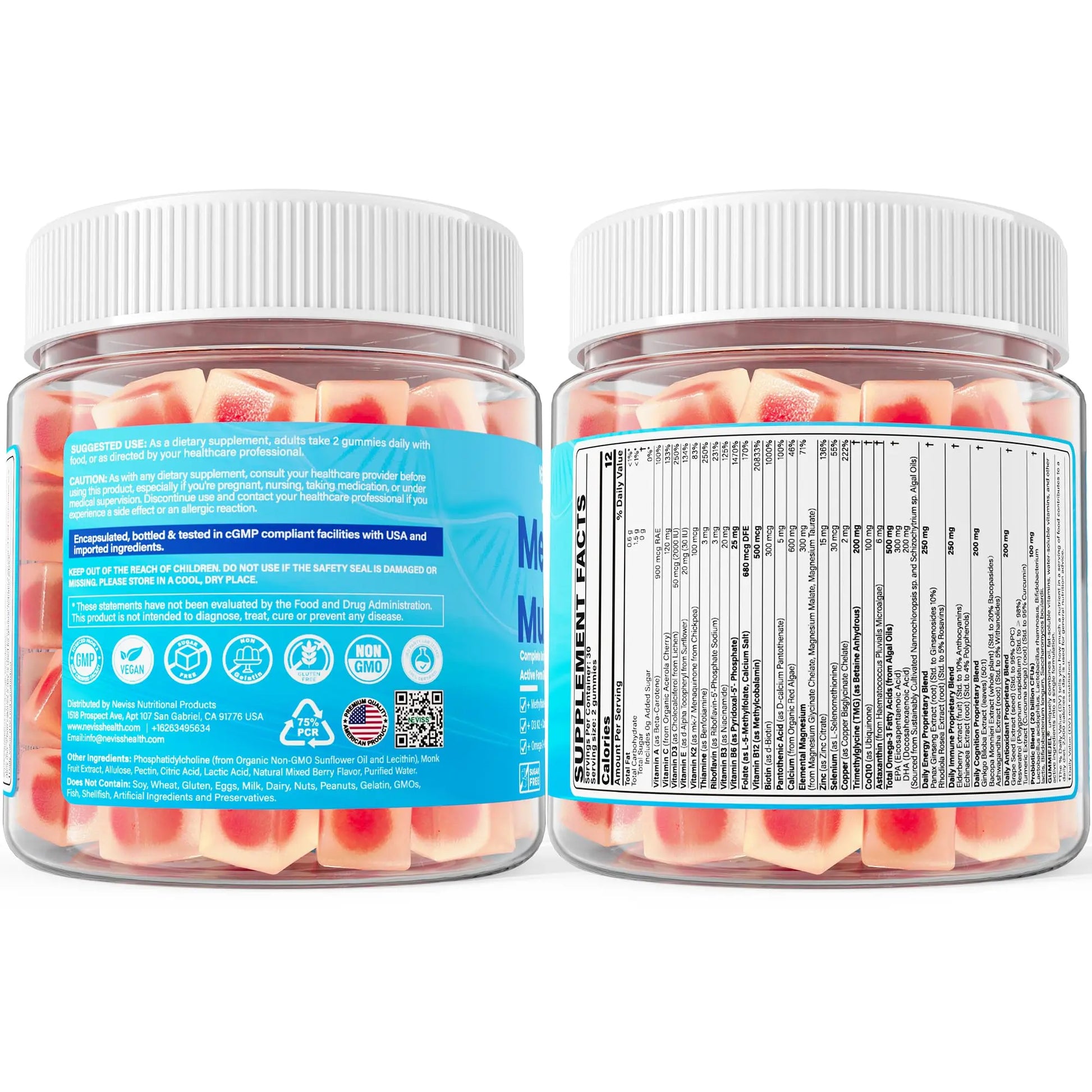 Methylated Multivitamin for Women & Men Gummies w/ Omega-3, Calcium, D3 K2, Methylfolate & B12, TMG, Daily Vitamins, Mag, CoQ10, Probiotic for 18 30 40 50 60 70+, Overall Health - Vegan, Sugar Free NEVISS Au supplements