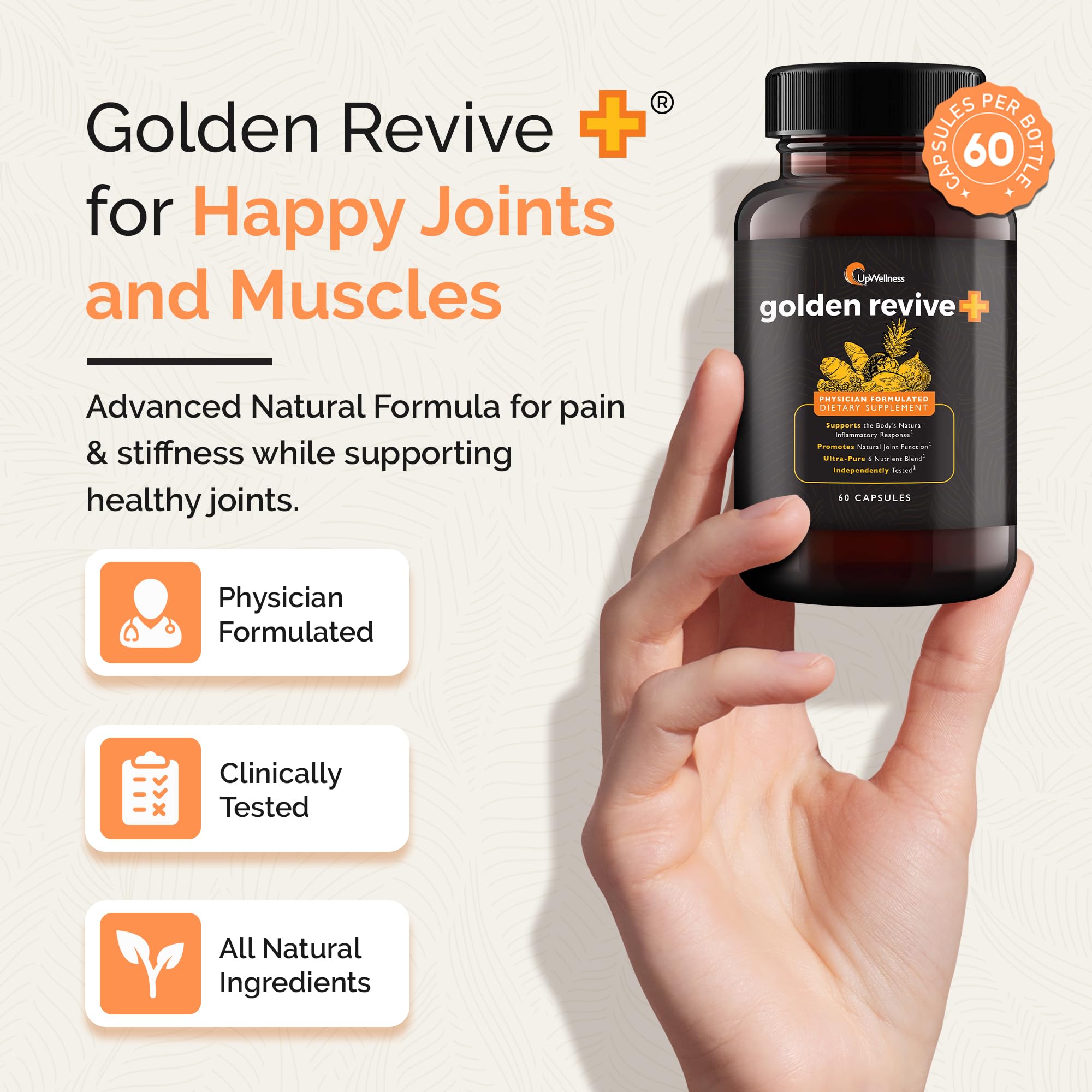 UpWellness Golden Revive + Joint Support Supplement Featuring Turmeric with Black Pepper, Quercetin, and Magnesium- Turmeric Boswellia Supplement - 6 Active Ingredients - 60 Capsules, 5 Pack UpWellness Au supplements
