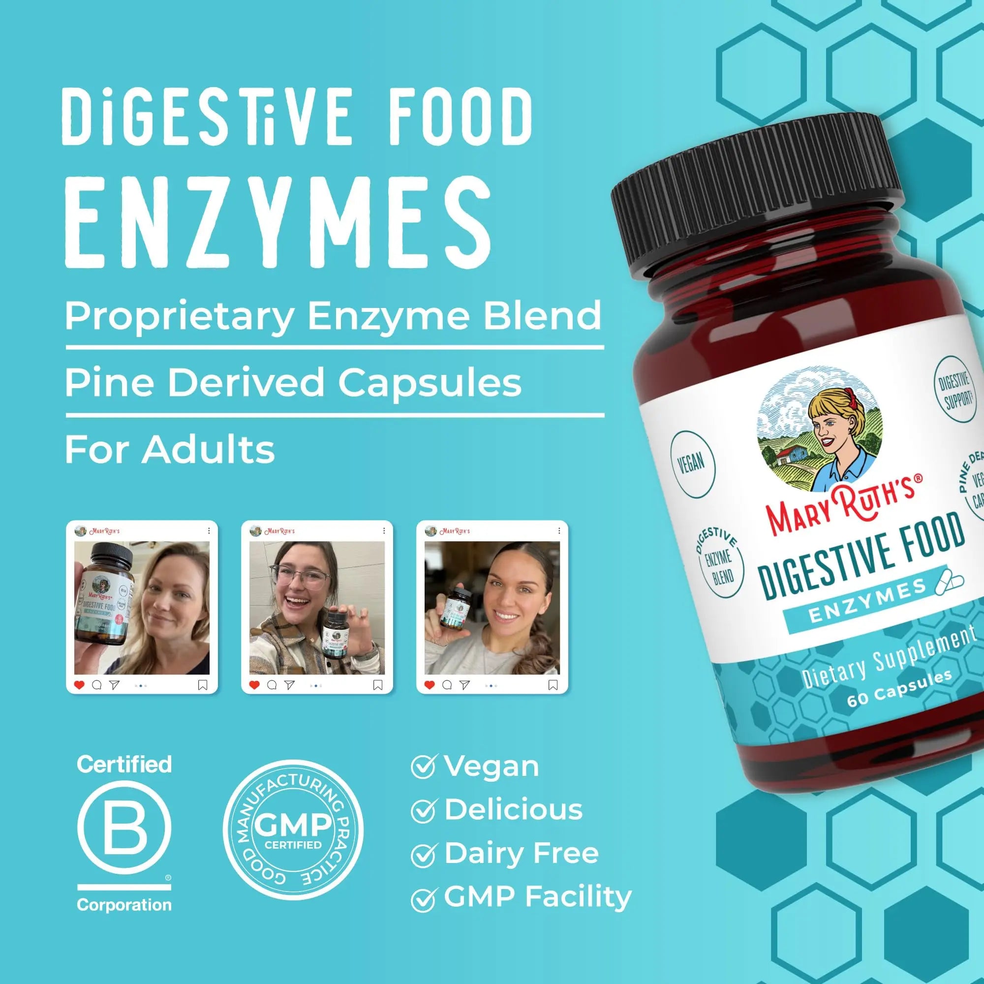 MaryRuth Organics Digestive Enzymes | Up to 2 Month Supply | Vegan Digestive Health Aid and Gut Health Enzyme Complex | Over 12 Enzymes | Vitamins B6 & B12 MARYRUTH'S Au supplements