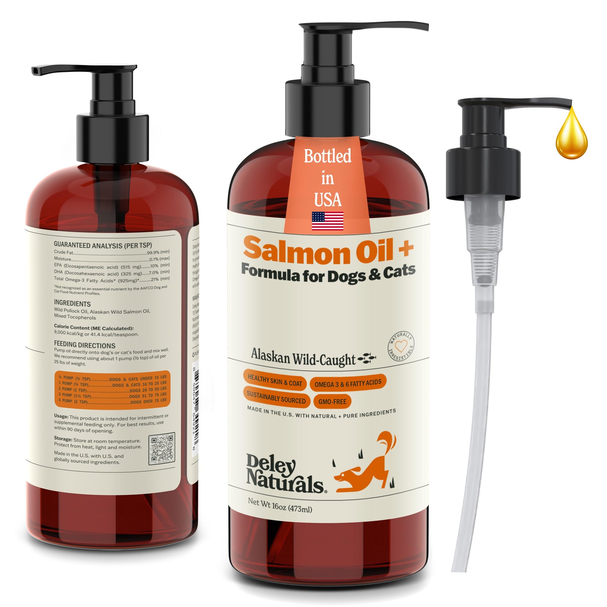 Deley Naturals Wild Alaskan Salmon Oil for Dogs & Cats - New and Improved Salmon Oil Plus Formula - Fish Oil for Dogs with Omega 3, DHA and EPA - Omega 3 for Healthy Skin and Coat - 16oz Made in USA Deley Naturals Au supplements
