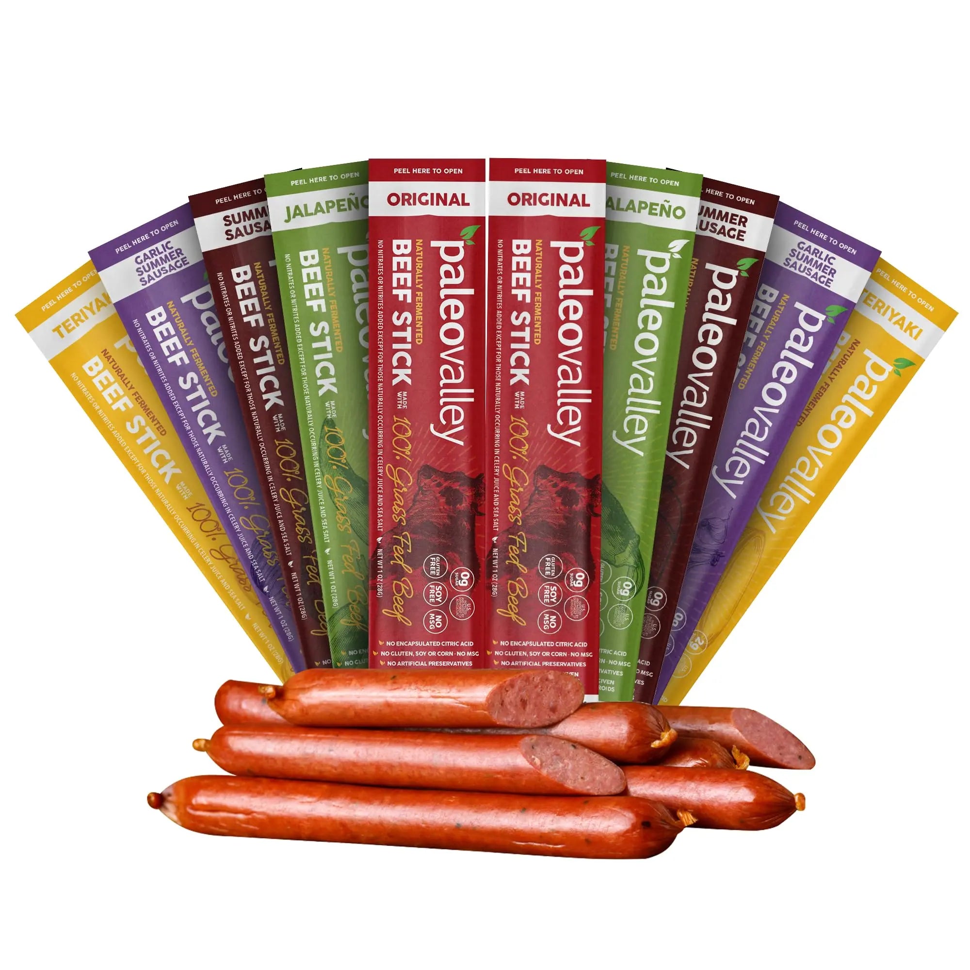 Paleovalley 100% Grass Fed Beef Sticks - Delicious Gluten Free Beef Snack - High Protein Keto Friendly, 50 Count Variety Pack Paleovalley Au supplements