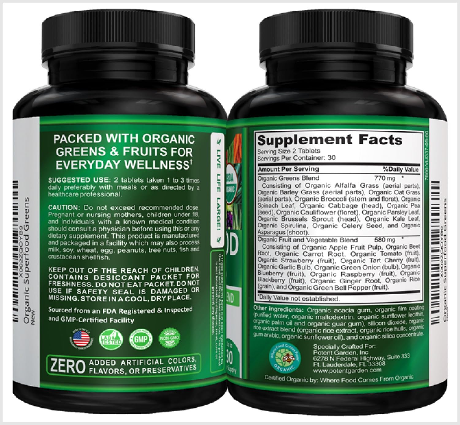 Potent Garden Organic Superfood Greens, Fruit and Veggies Supplement Rich in Vitamins & Antioxidants with Alfalfa, Beet Root & Tart Cherry to Boost Energy, Immunity & Gut Health, Greens Tablets 60 Ct Potent Garden Au supplements