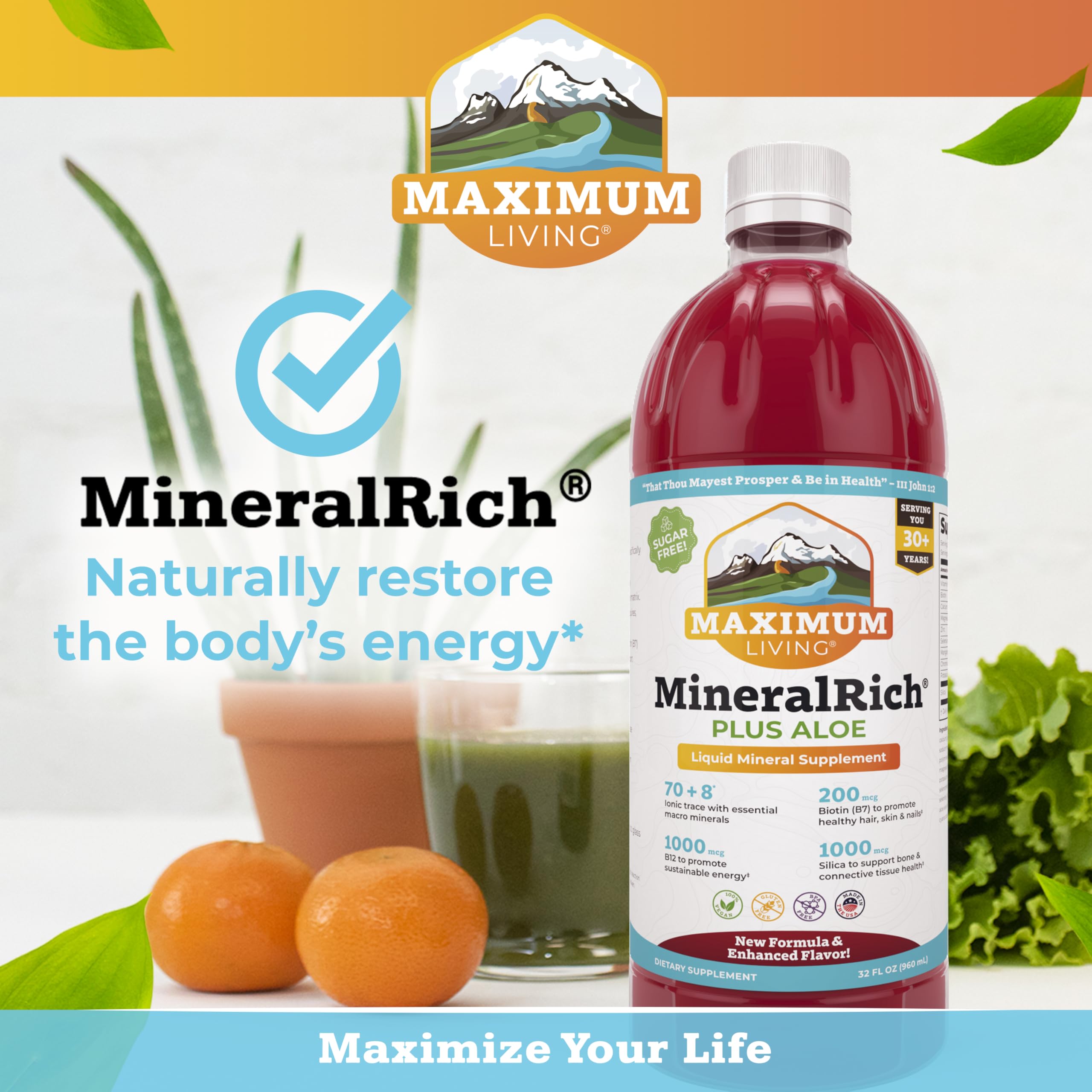 Maximum Living MineralRich Minerals Supplement with Aloe - Liquid Blend of Vitamins and Trace Minerals - 32 oz Maximum Living Au supplements